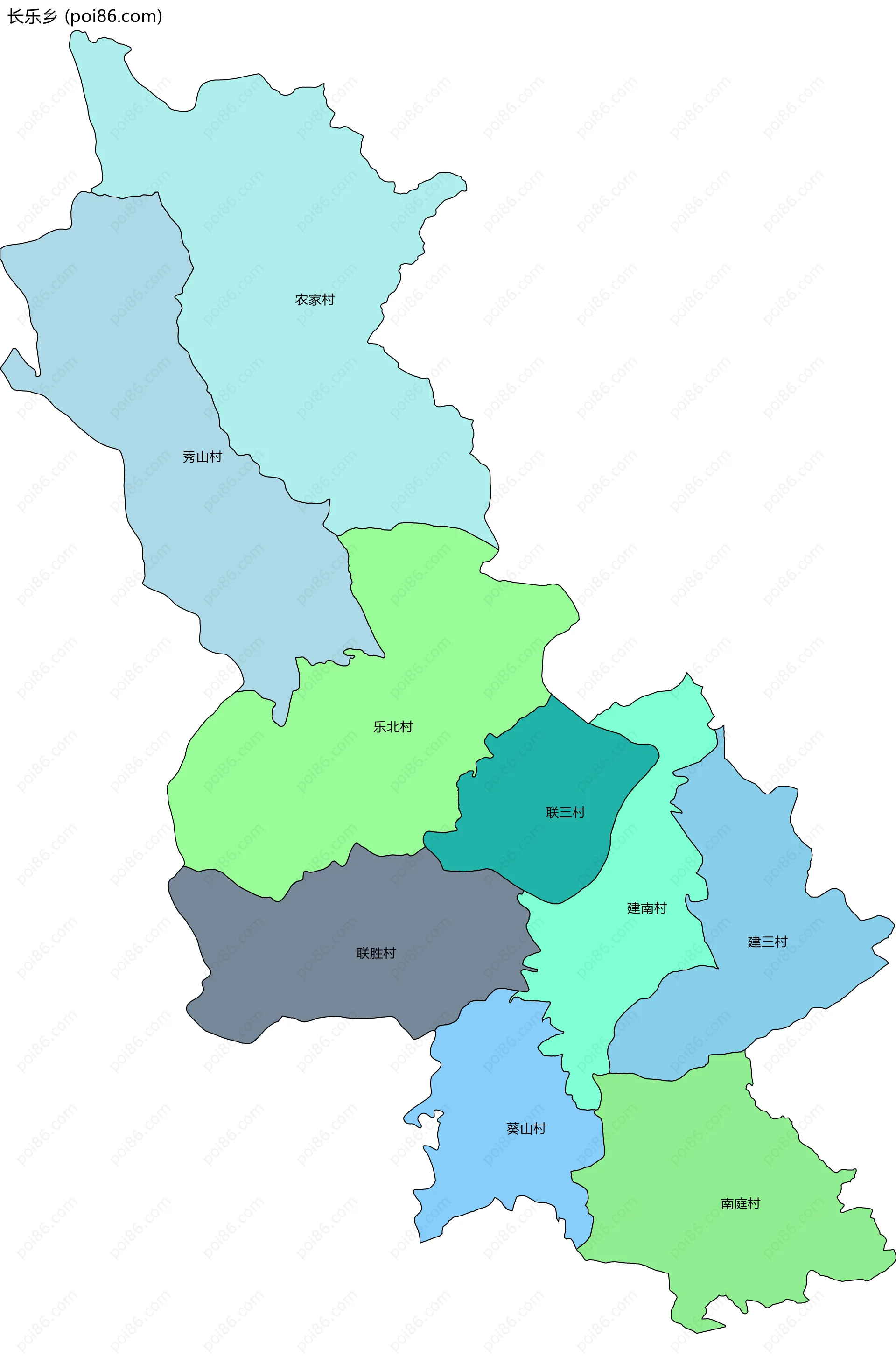 长乐乡边界地图(五级行政区划)