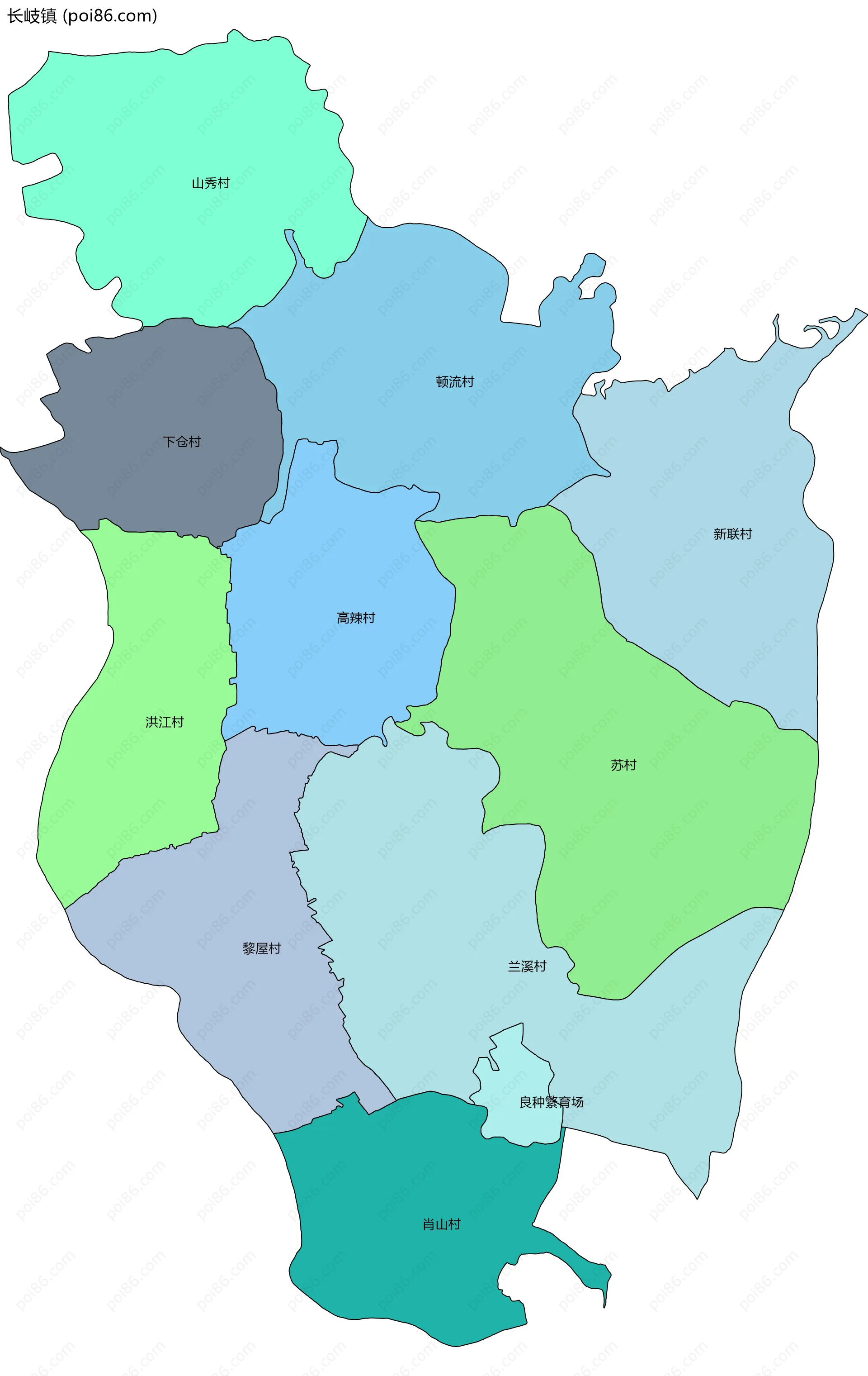 长岐镇边界地图(五级行政区划)