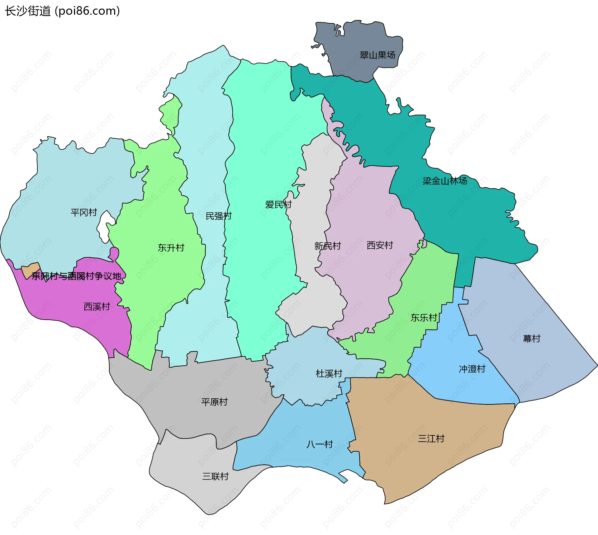 长沙街道边界地图(五级行政区划)