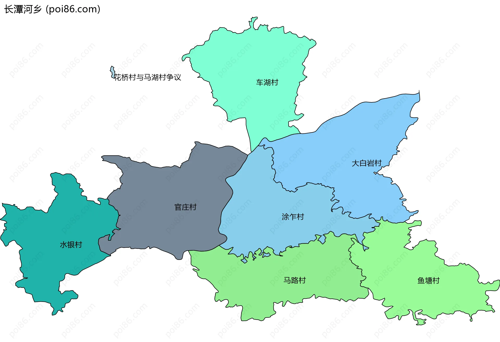 长潭河乡边界地图(五级行政区划)