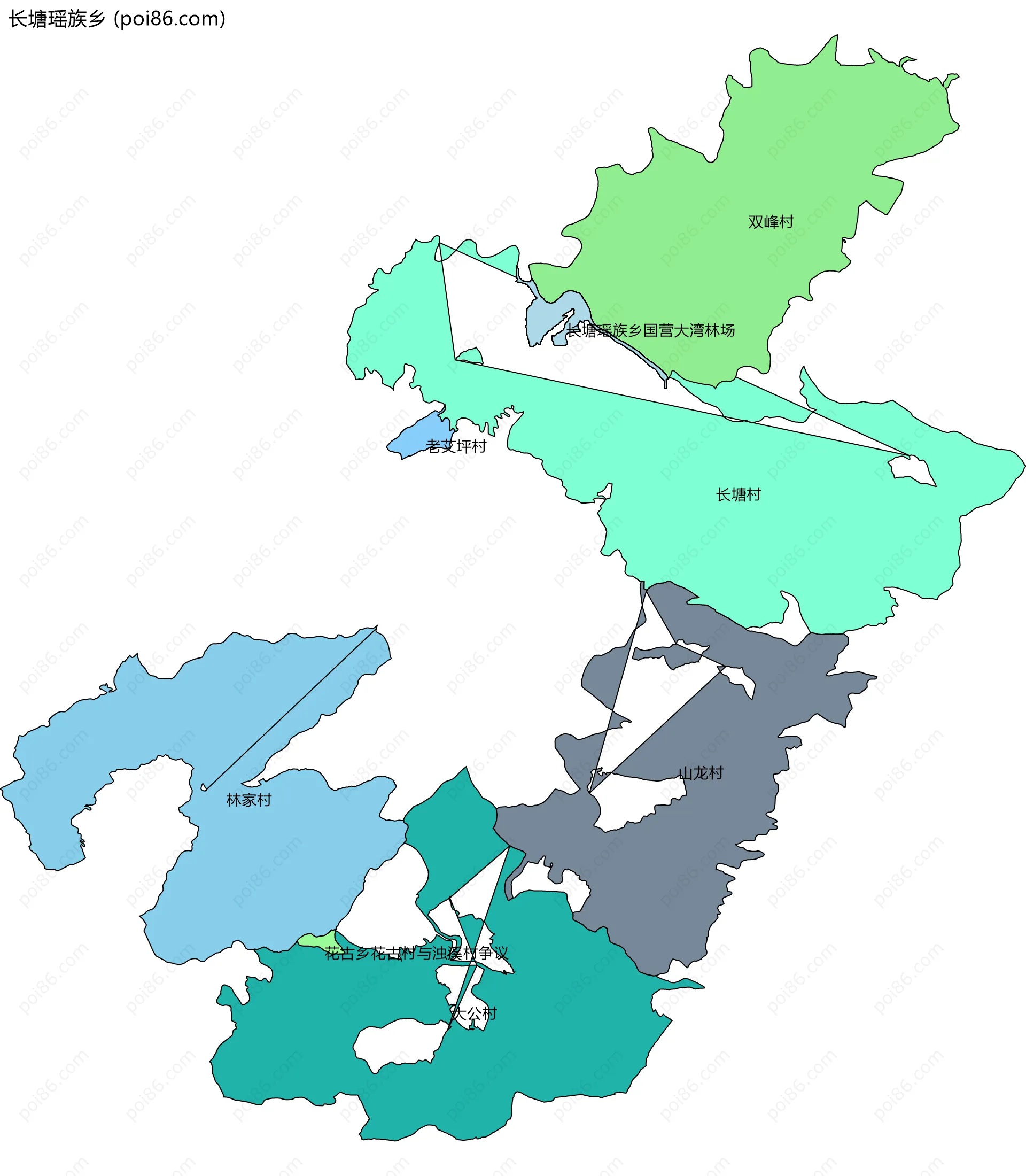 长塘瑶族乡边界地图(五级行政区划)