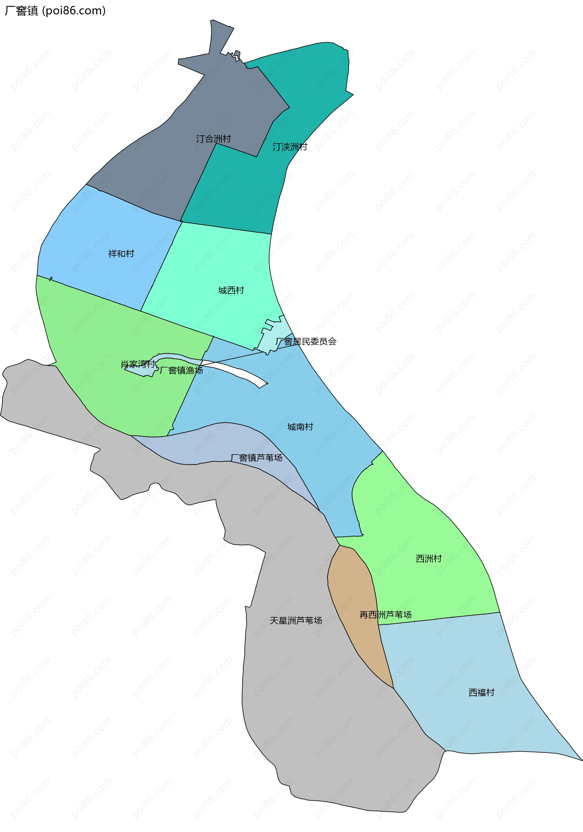 厂窖镇边界地图(五级行政区划)