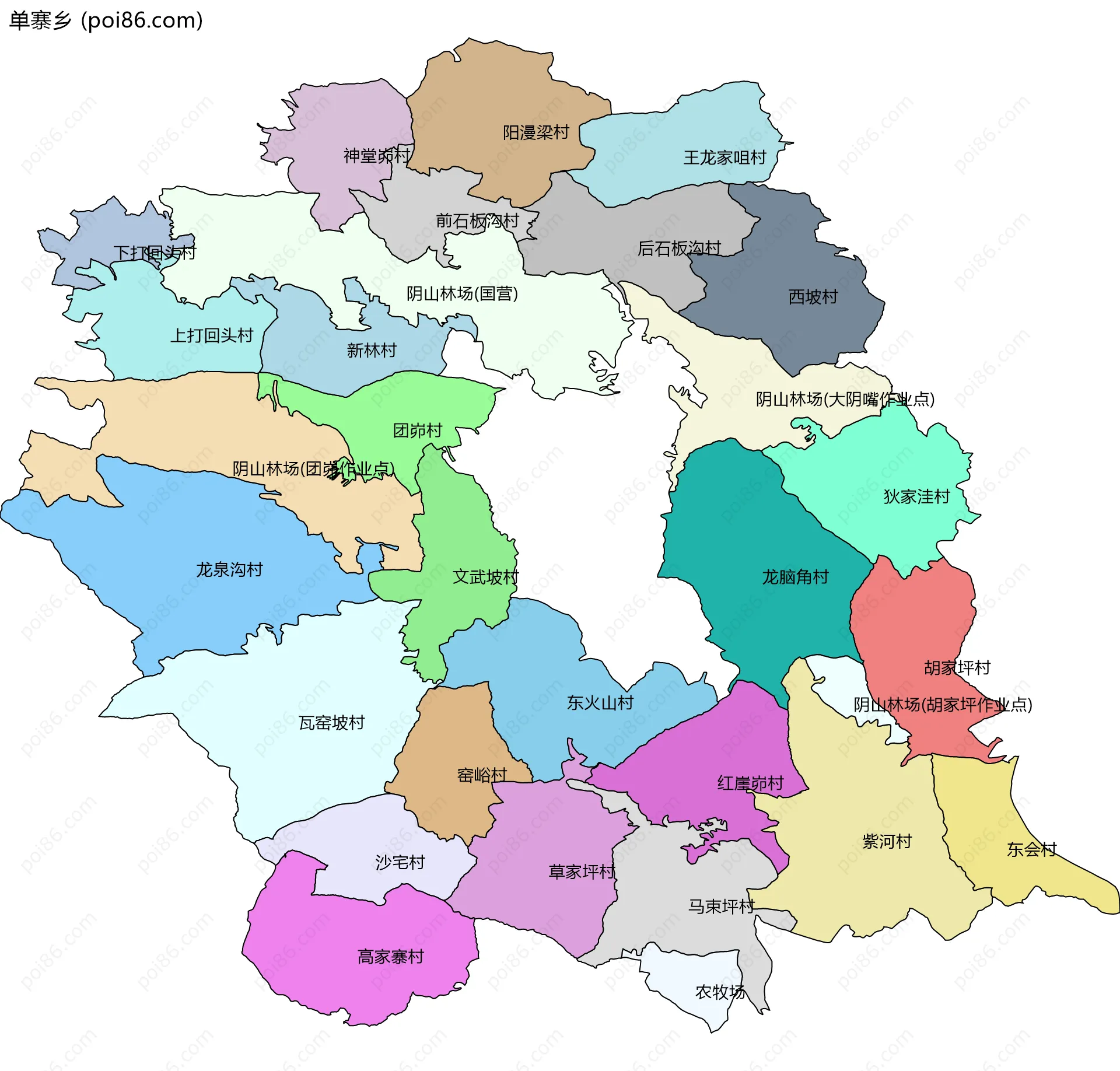 单寨乡边界地图(五级行政区划)