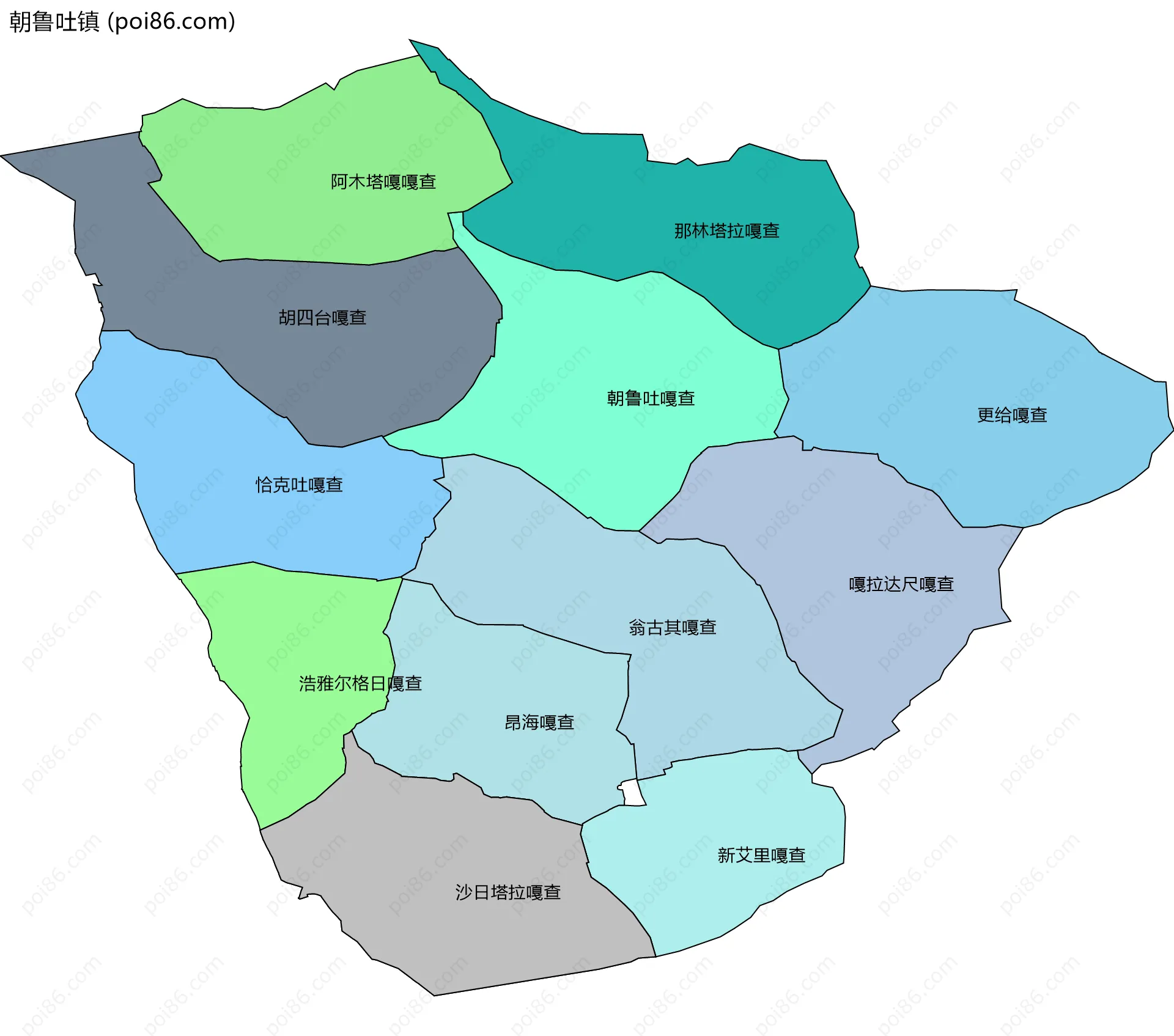 朝鲁吐镇边界地图(五级行政区划)