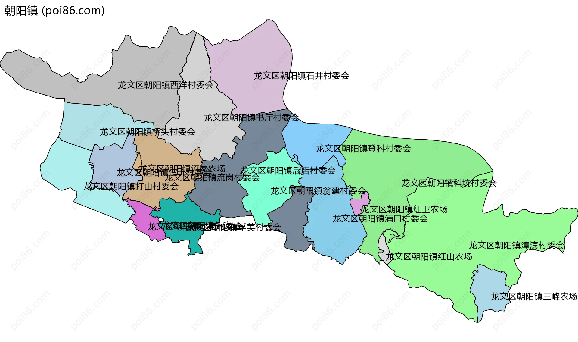 朝阳镇边界地图(五级行政区划)
