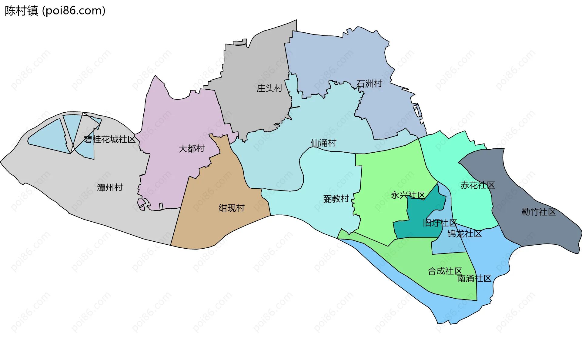 陈村镇边界地图(五级行政区划)