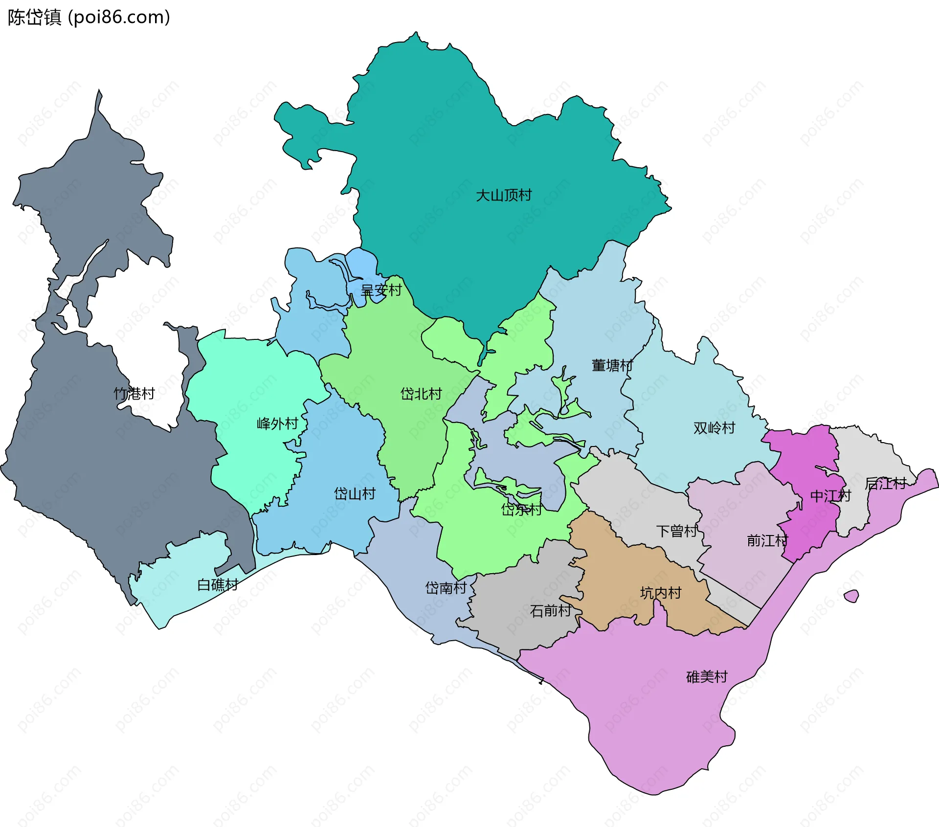 陈岱镇边界地图(五级行政区划)