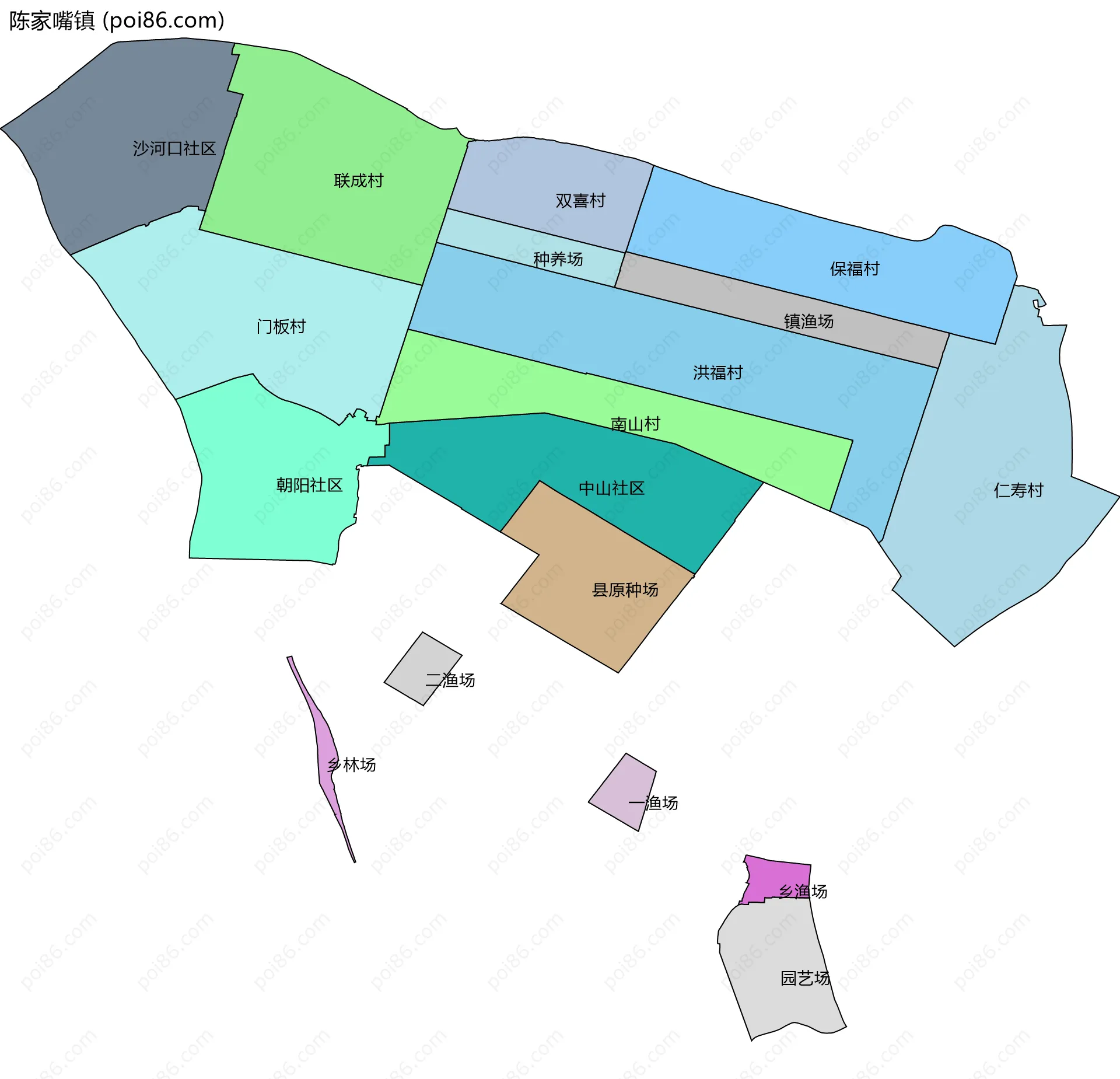 陈家嘴镇边界地图(五级行政区划)