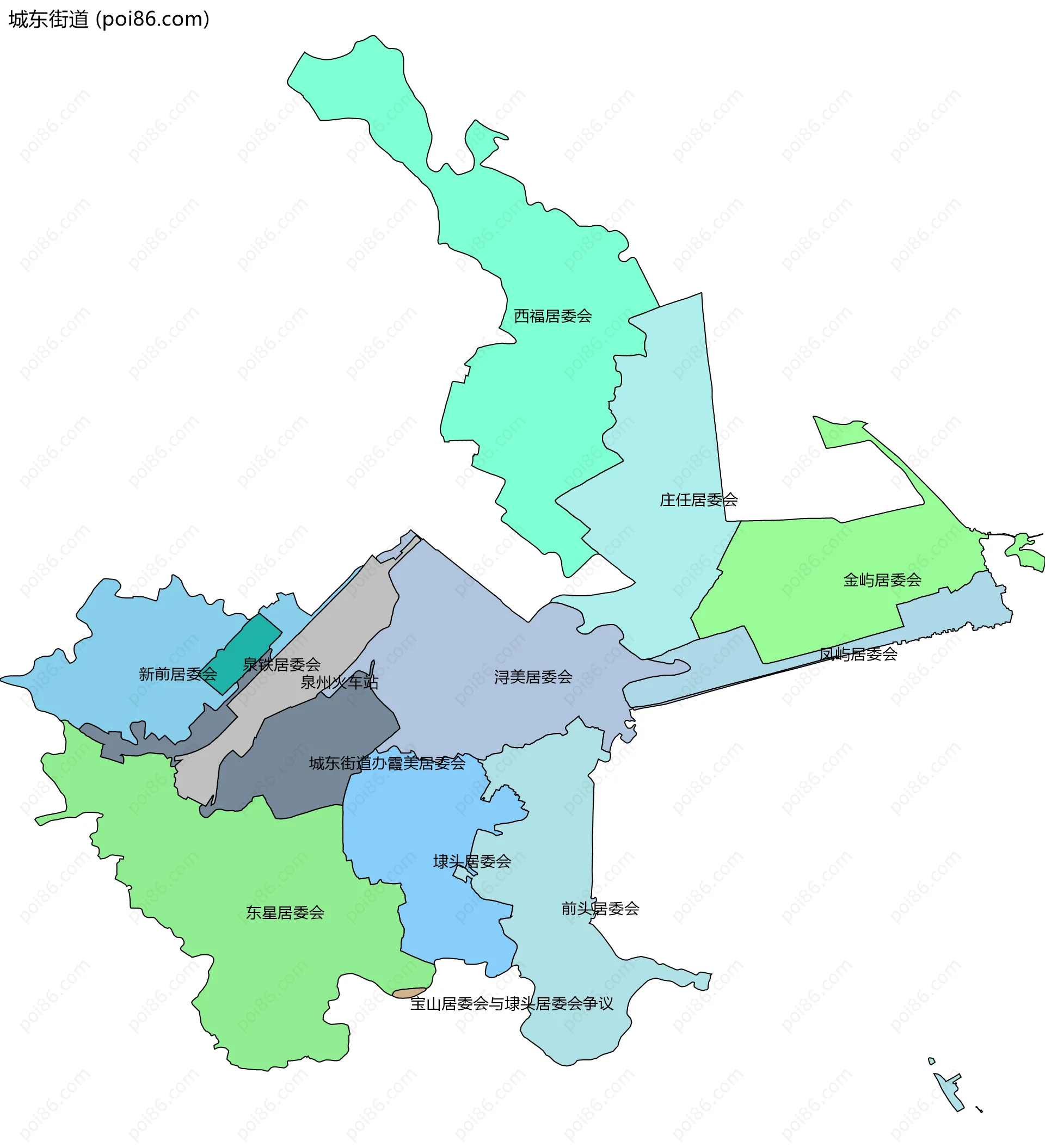 城东街道边界地图(五级行政区划)