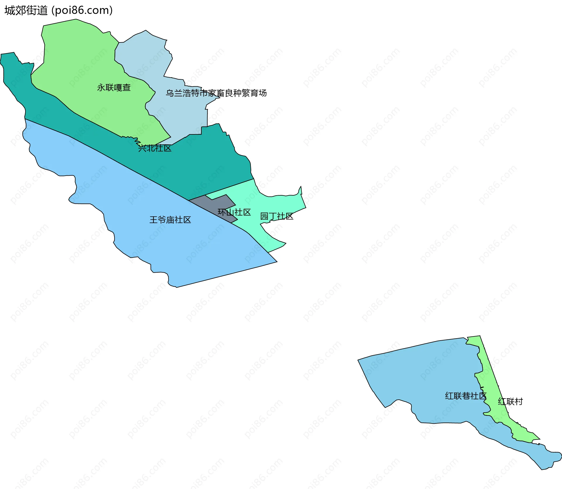 城郊街道边界地图(五级行政区划)