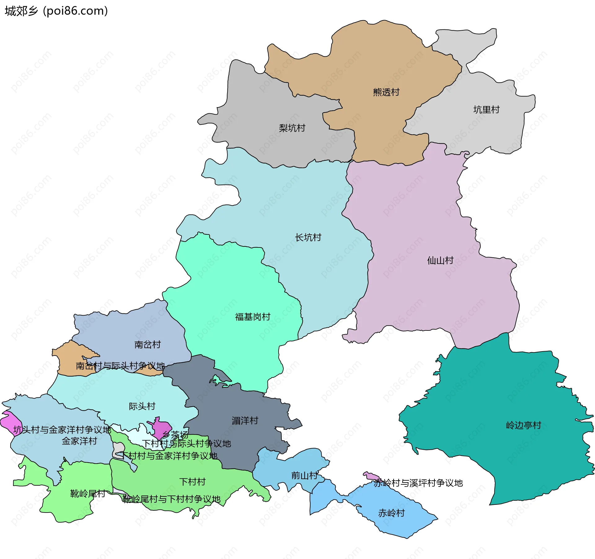 城郊乡边界地图(五级行政区划)