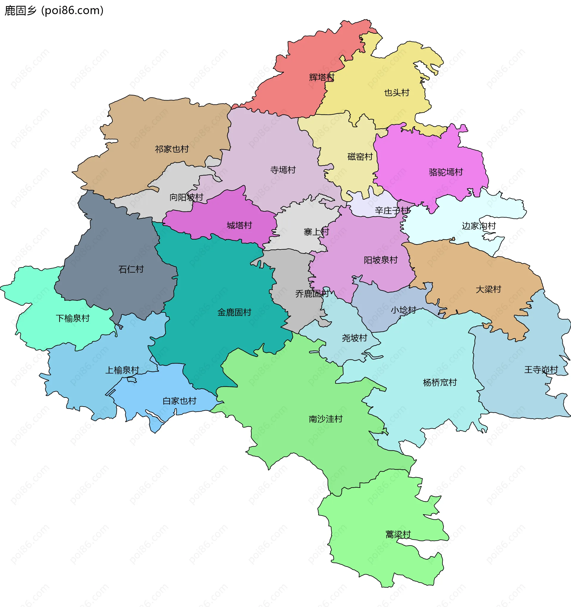 鹿固乡边界地图(五级行政区划)