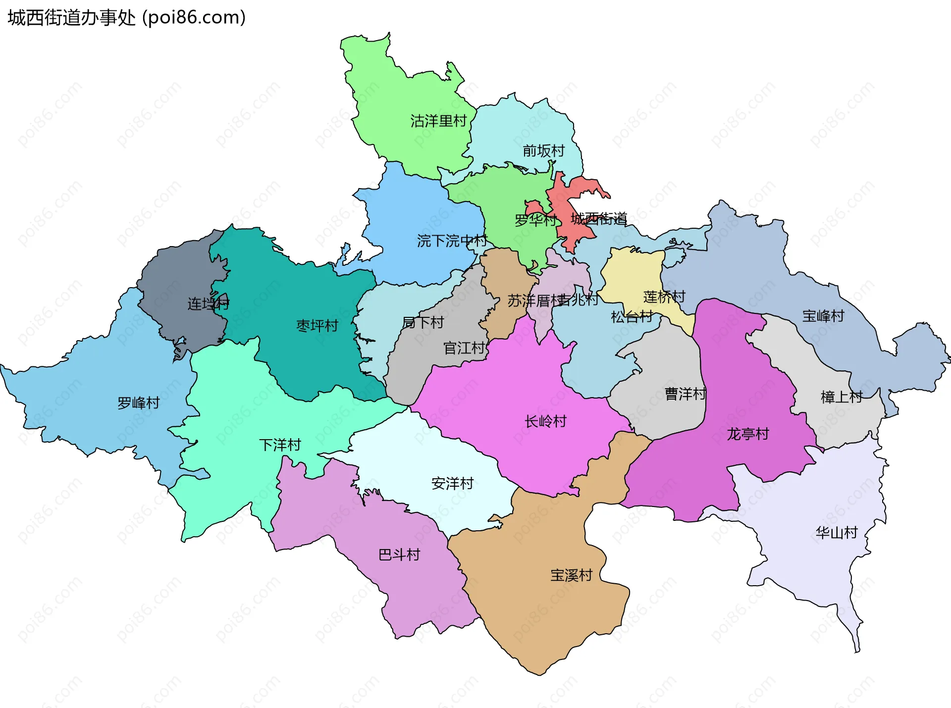 城西街道办事处边界地图(五级行政区划)