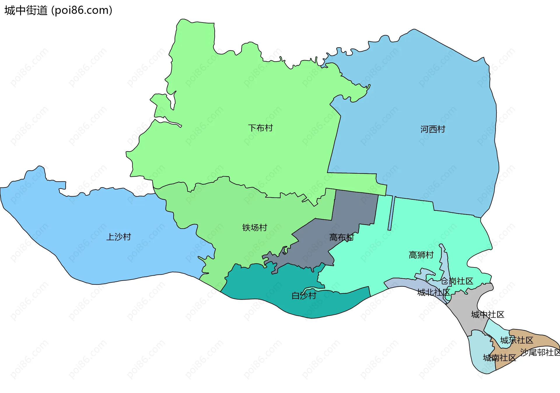 城中街道边界地图(五级行政区划)