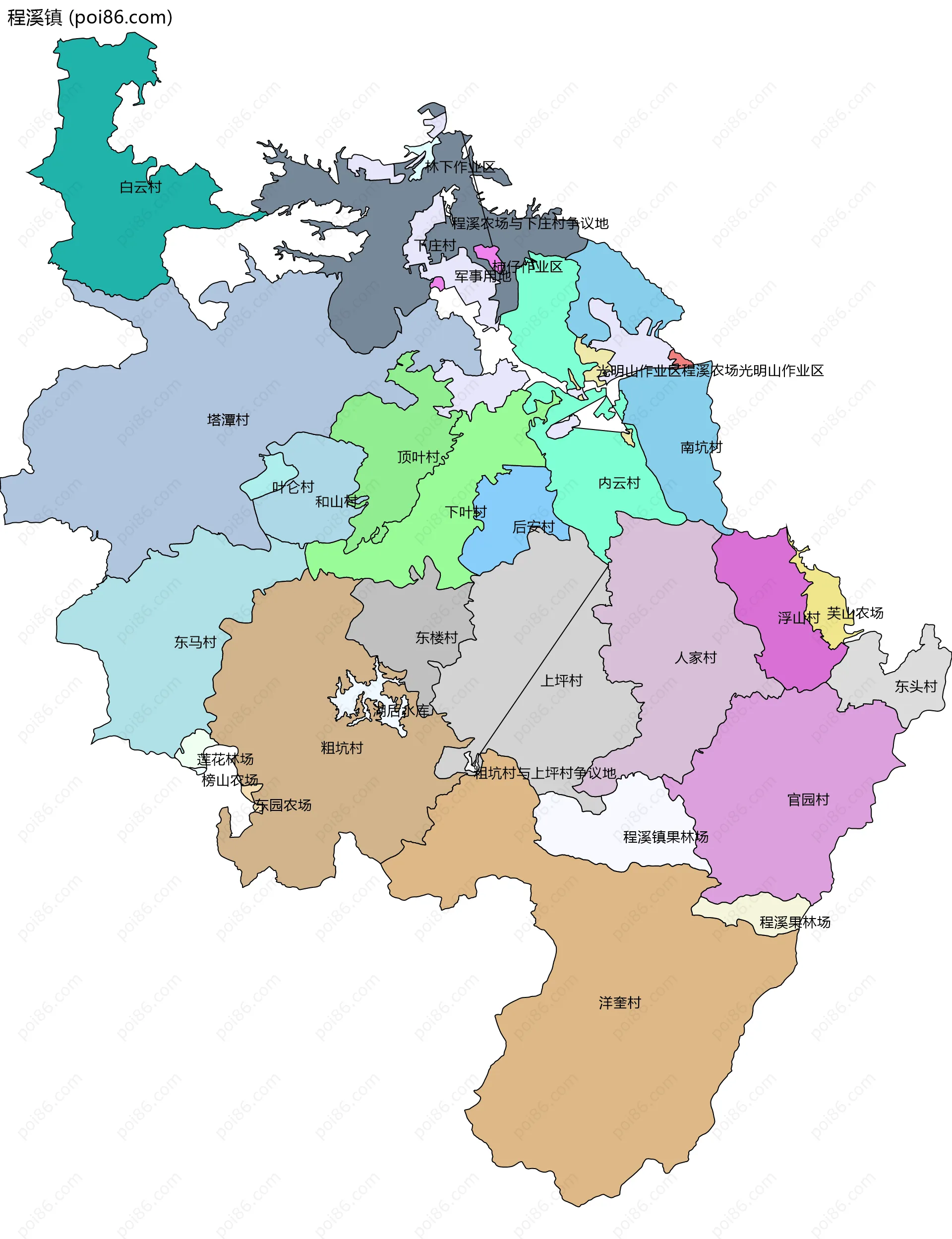 程溪镇边界地图(五级行政区划)