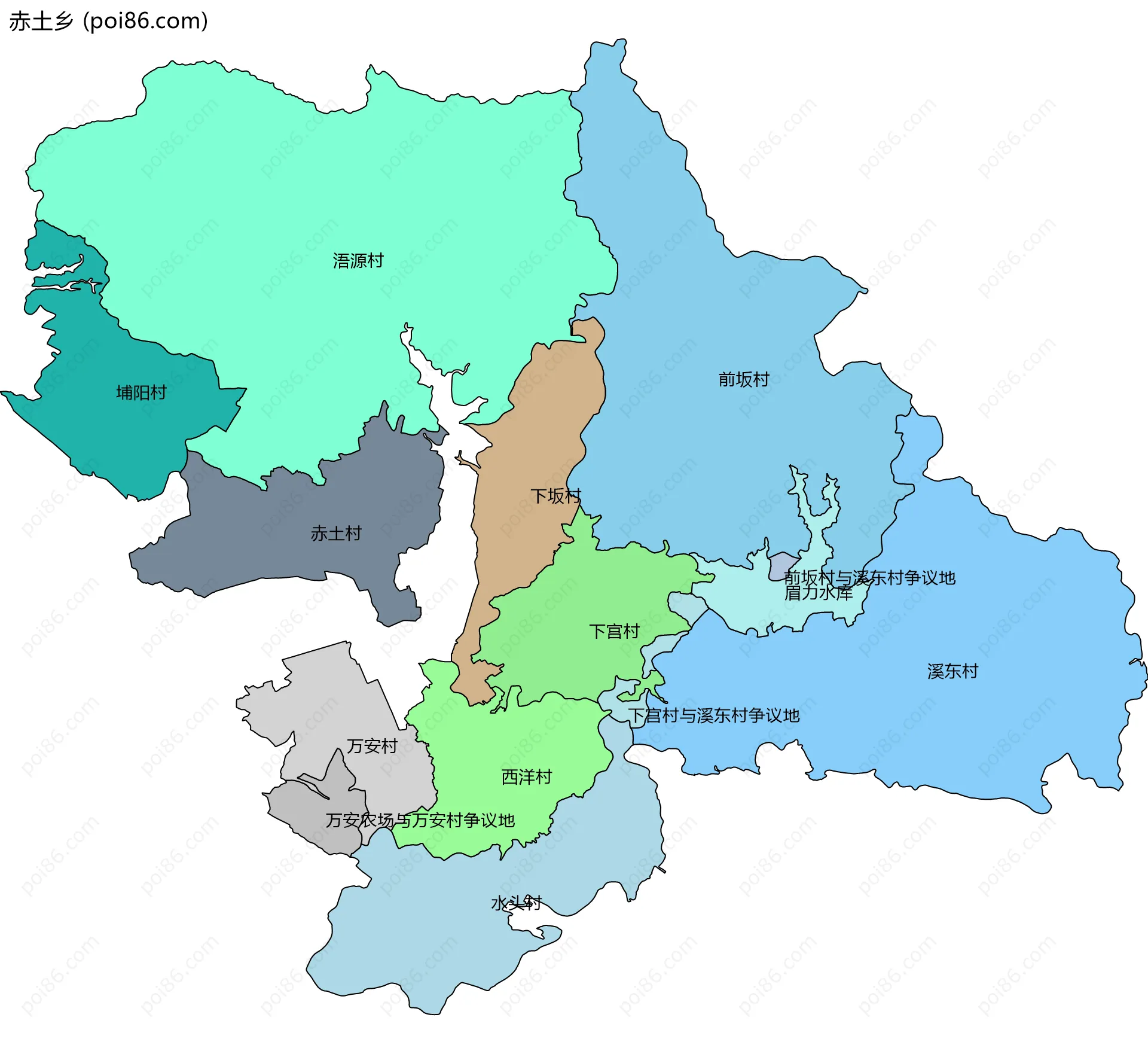 赤土乡边界地图(五级行政区划)