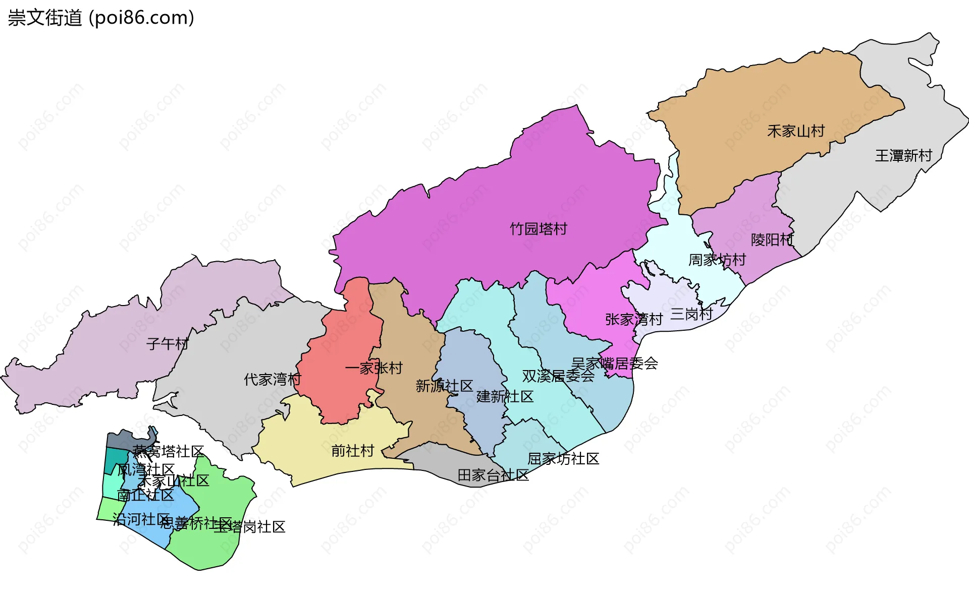 崇文街道边界地图(五级行政区划)