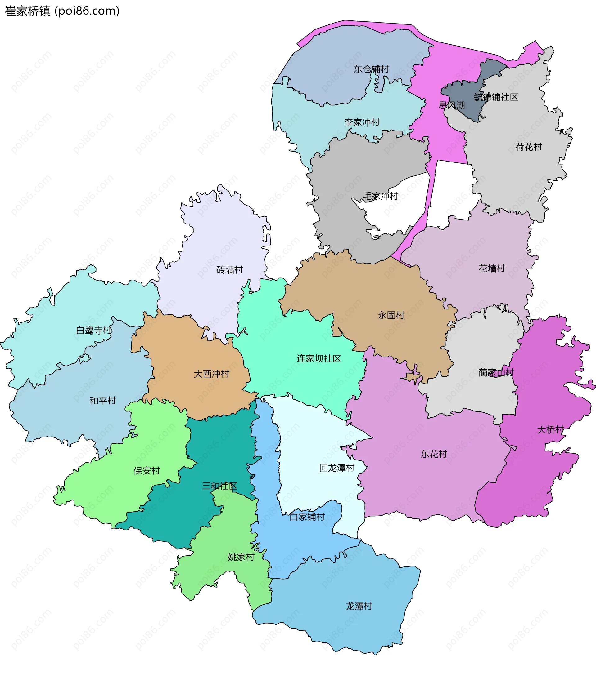 崔家桥镇边界地图(五级行政区划)