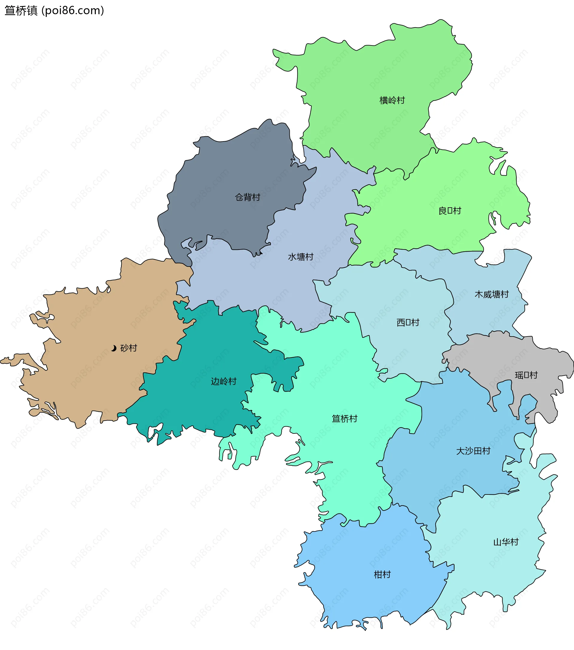 笪桥镇边界地图(五级行政区划)