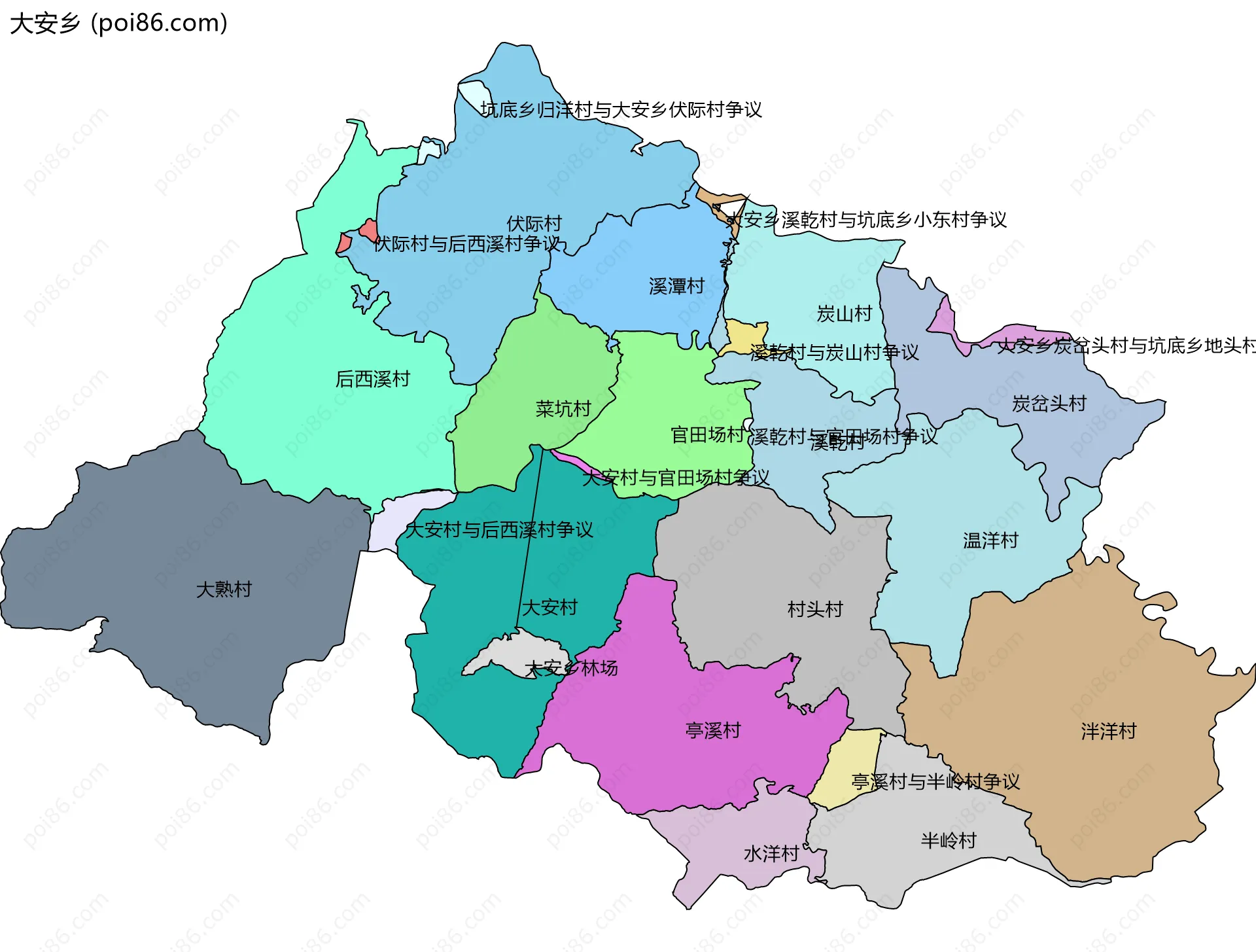 大安乡边界地图(五级行政区划)