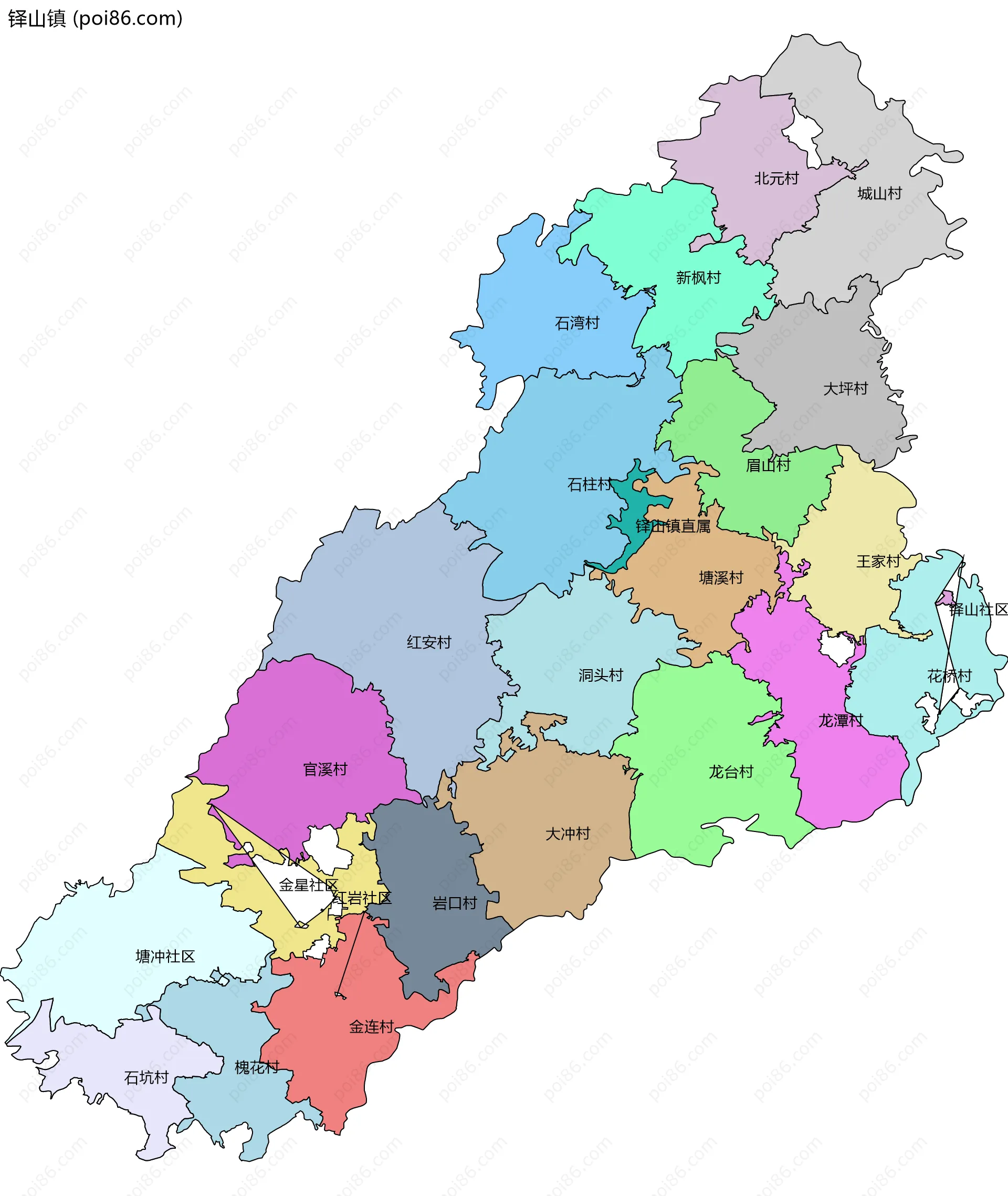 铎山镇边界地图(五级行政区划)