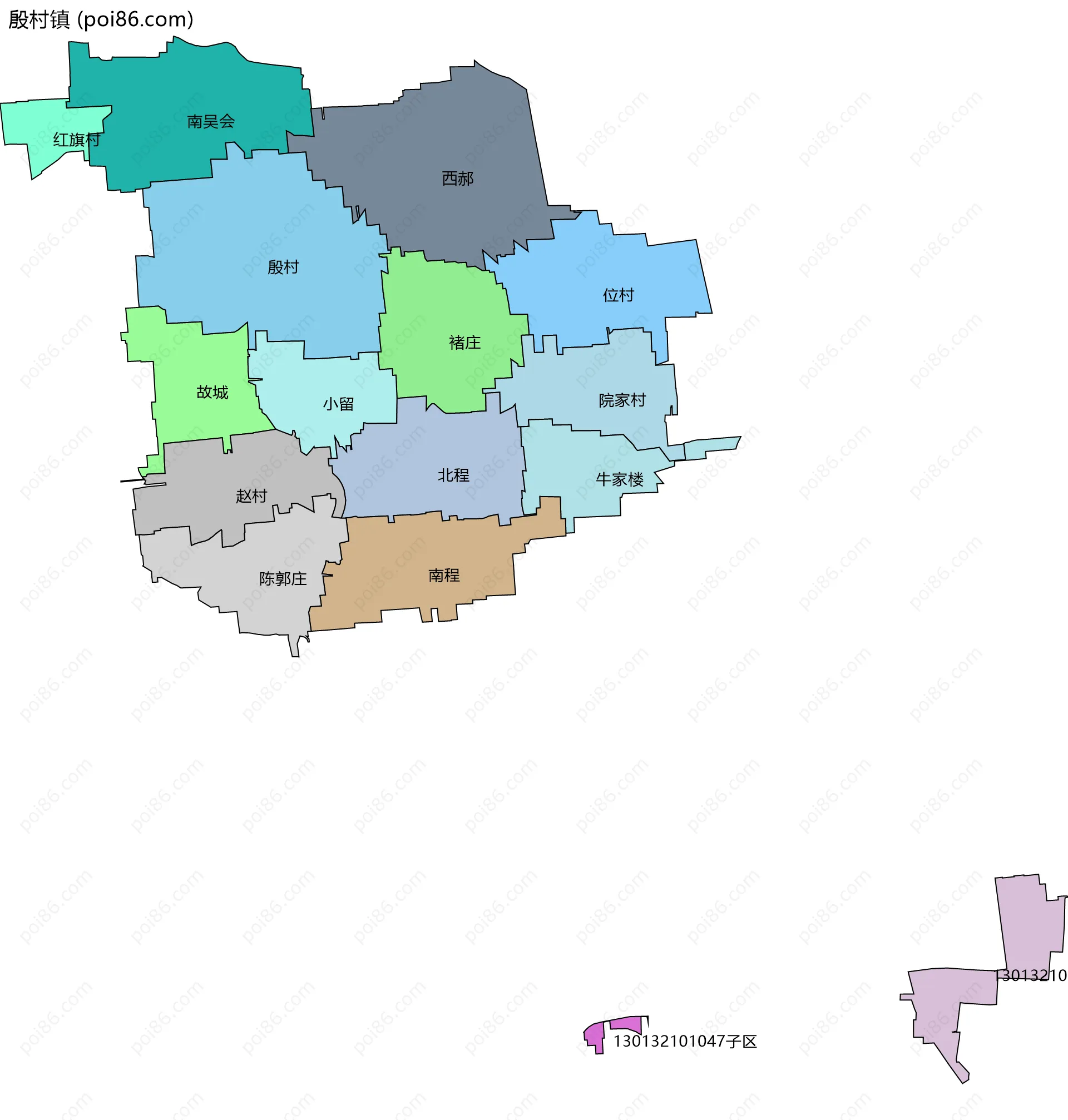 殷村镇边界地图(五级行政区划)