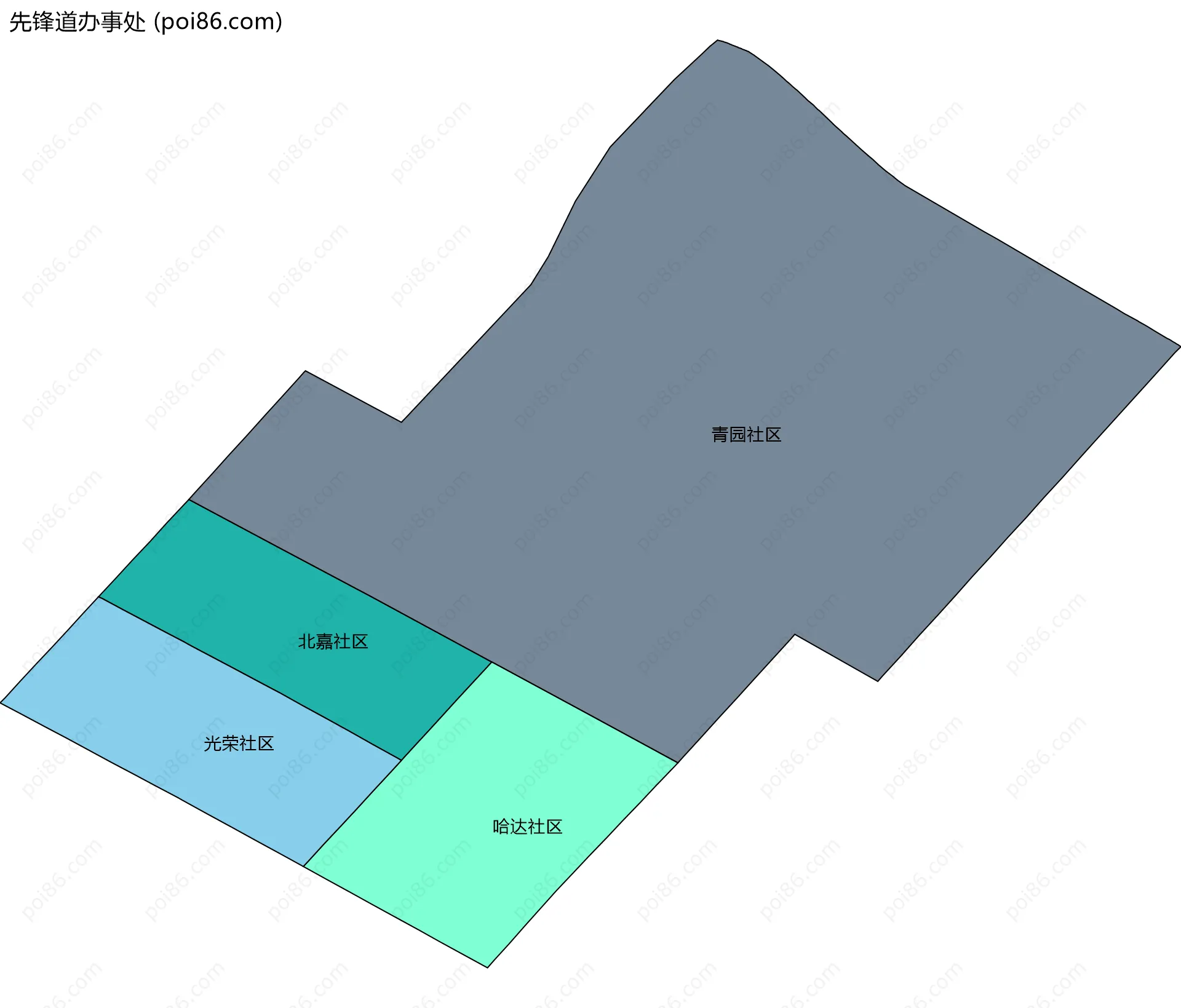先锋道办事处边界地图(五级行政区划)