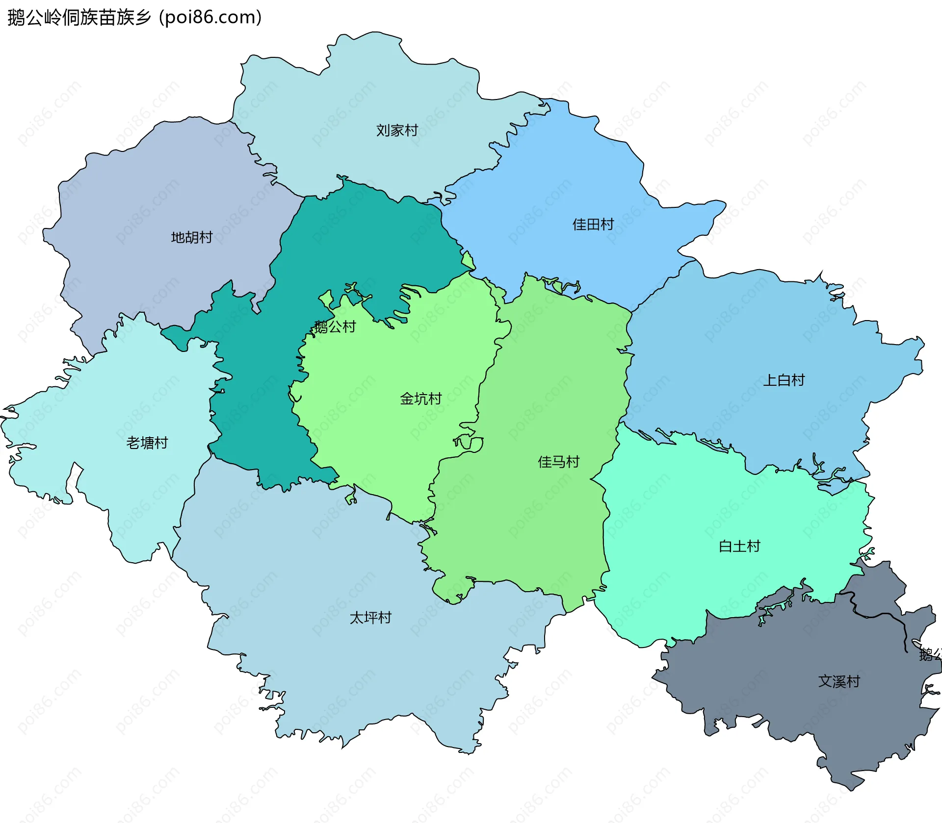 鹅公岭侗族苗族乡边界地图(五级行政区划)
