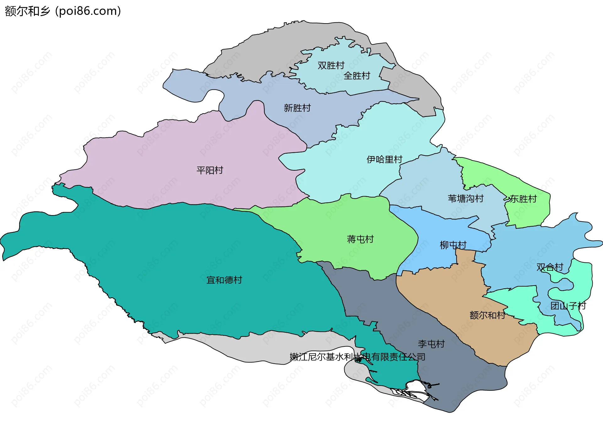 额尔和乡边界地图(五级行政区划)