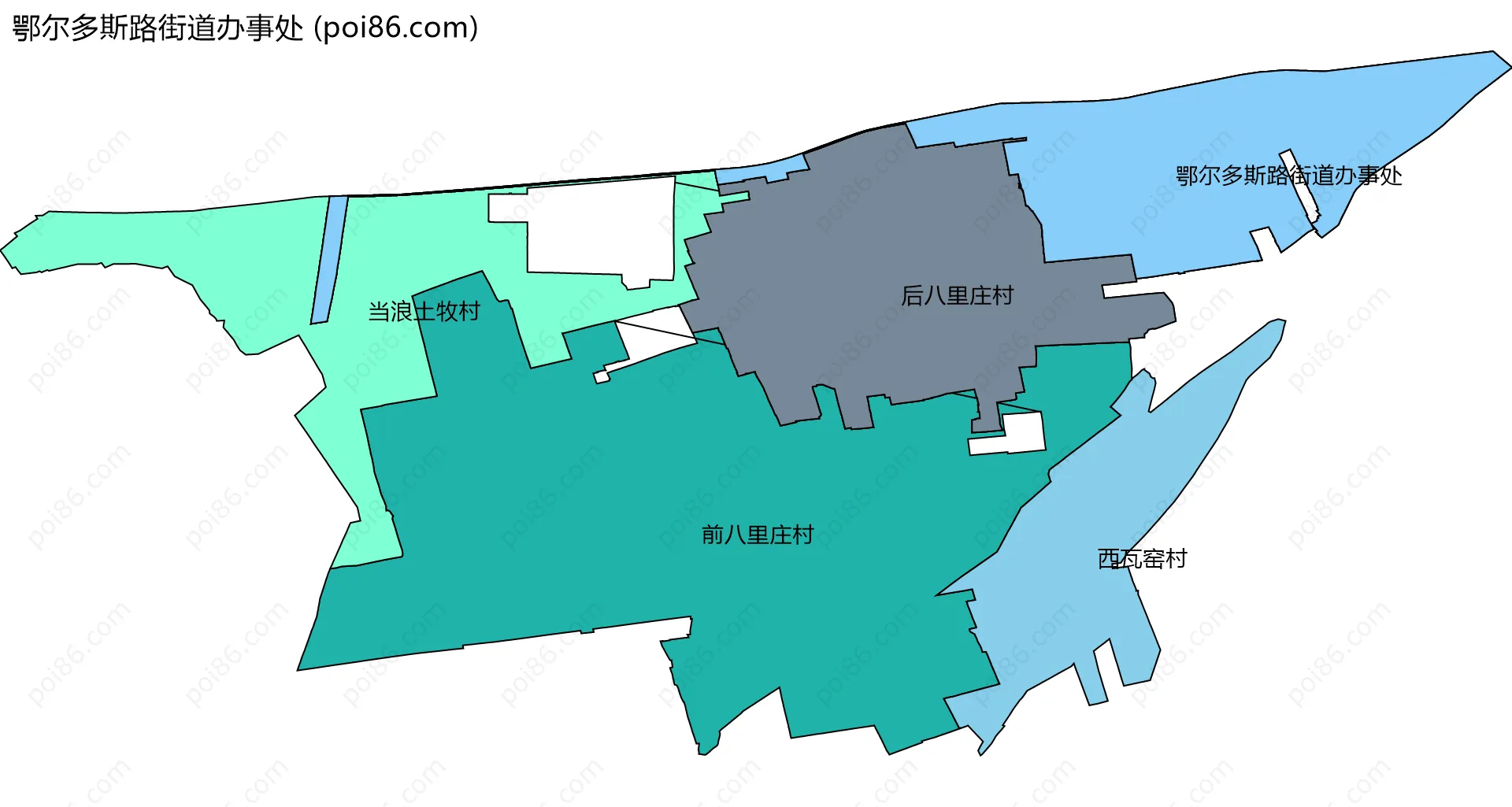 鄂尔多斯路街道办事处边界地图(五级行政区划)