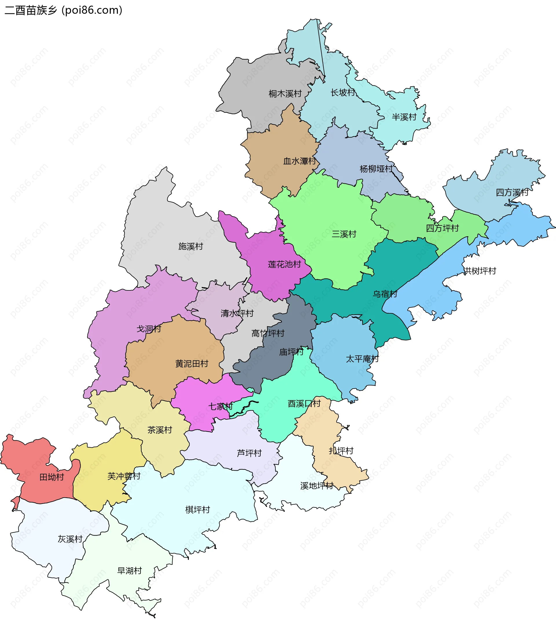 二酉苗族乡边界地图(五级行政区划)