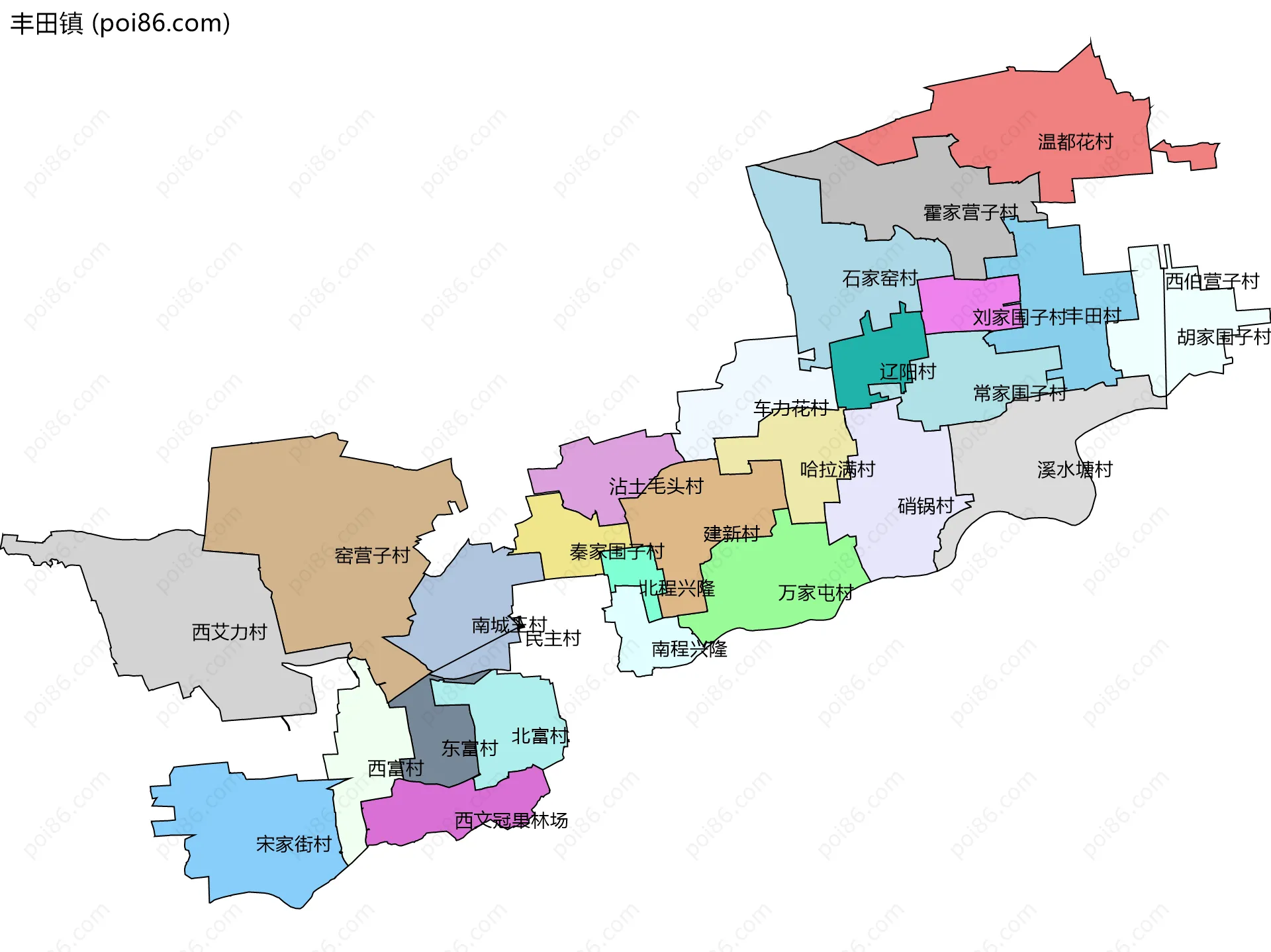 丰田镇边界地图(五级行政区划)