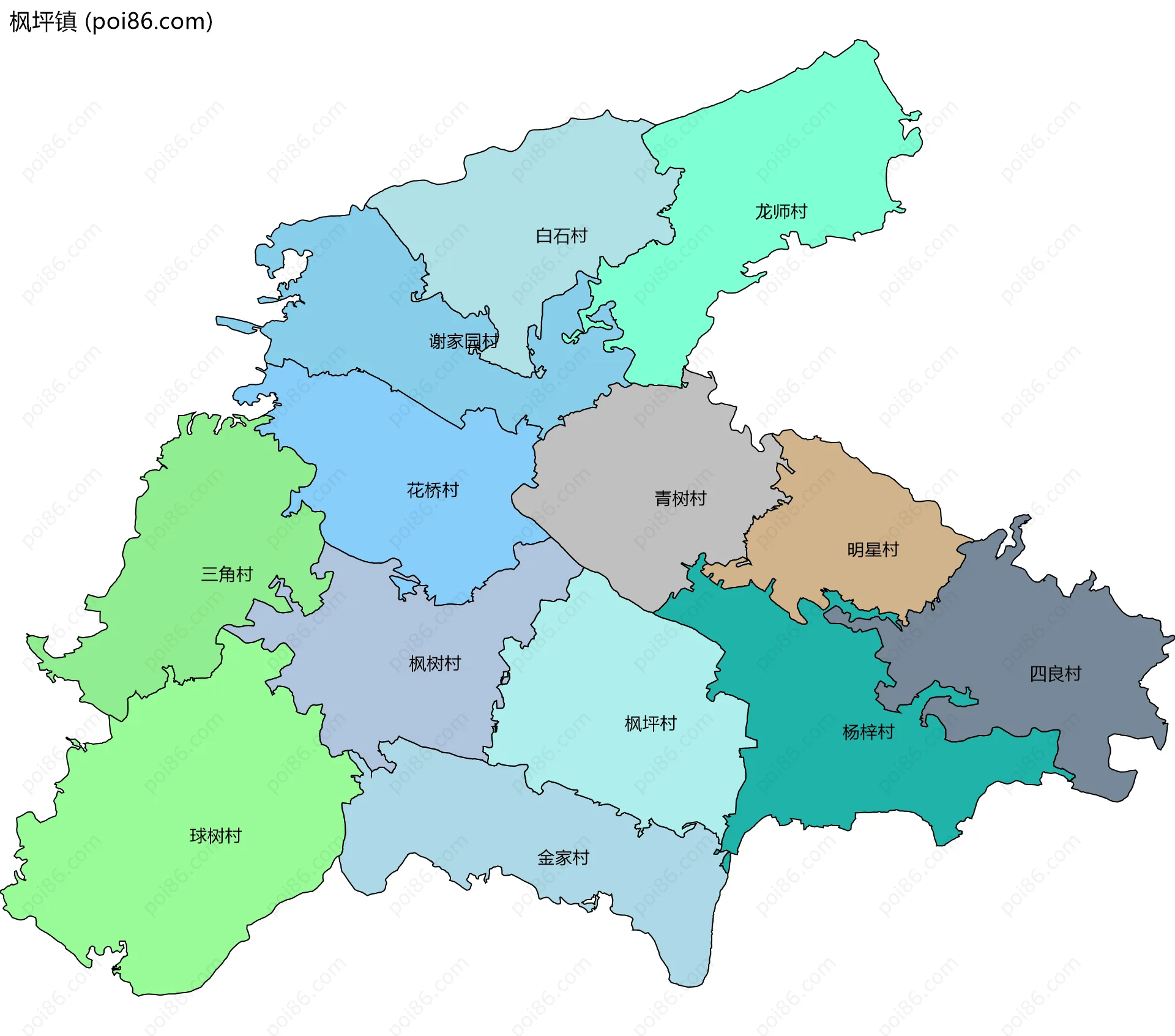 枫坪镇边界地图(五级行政区划)