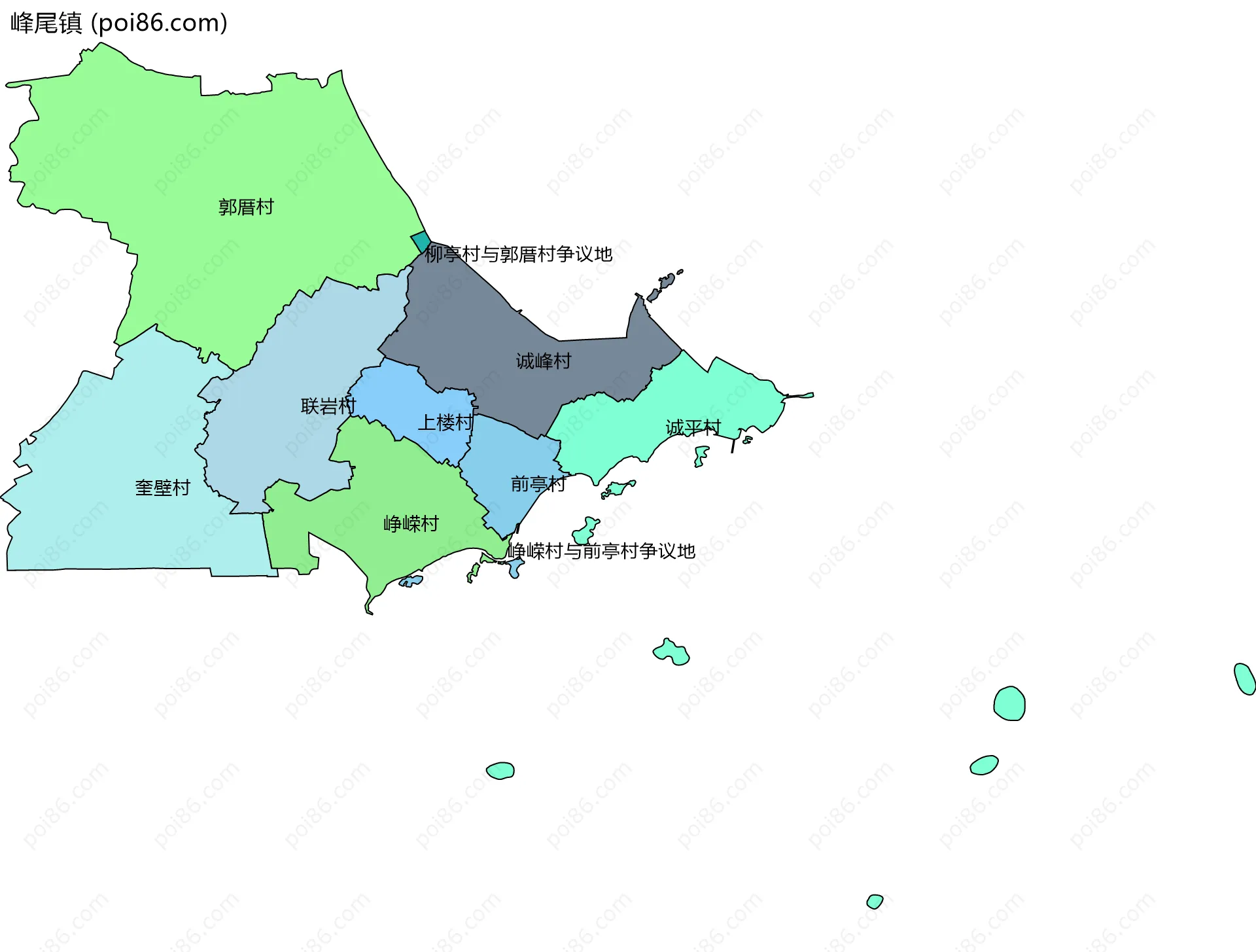 峰尾镇边界地图(五级行政区划)