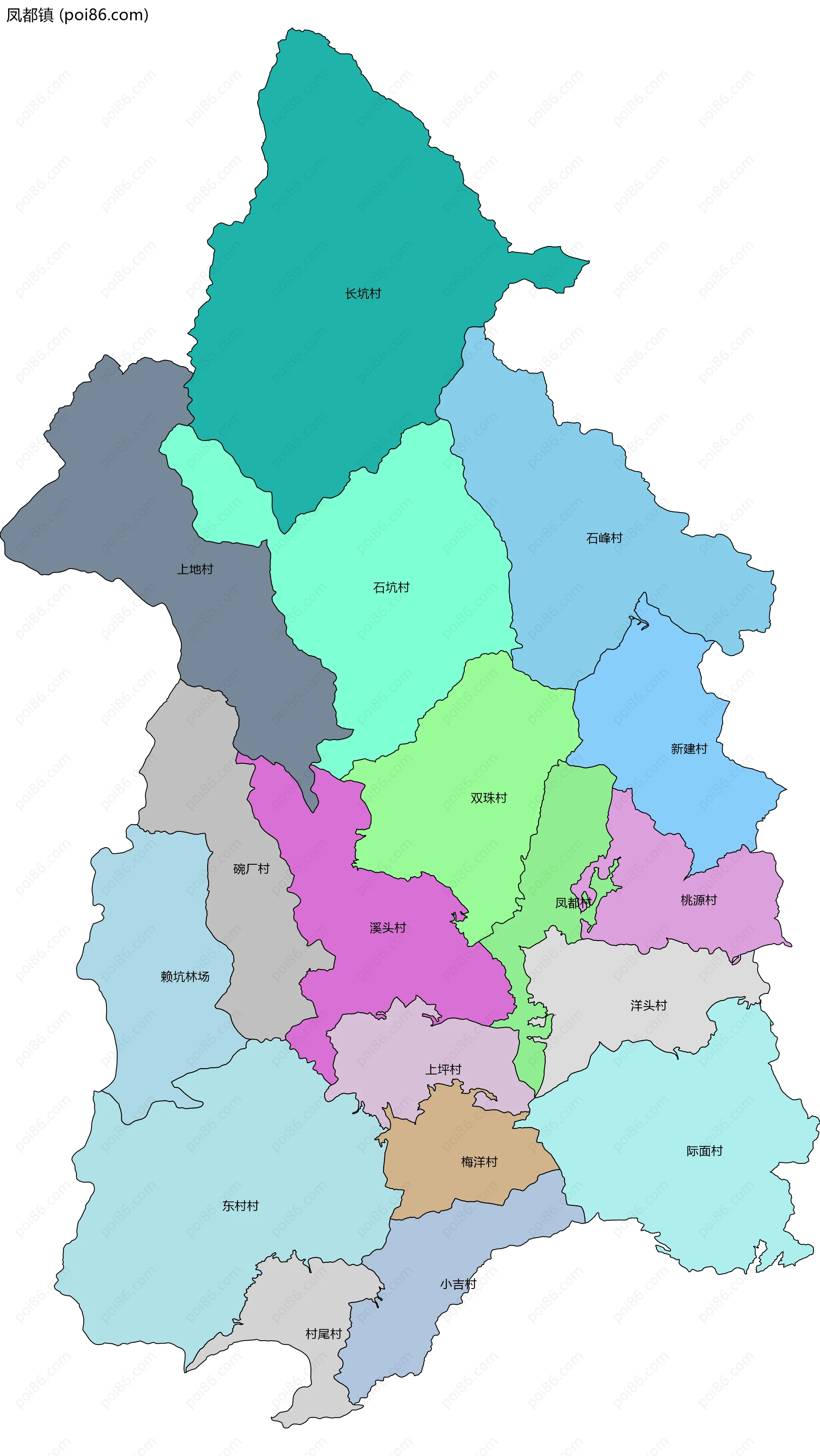 凤都镇边界地图(五级行政区划)