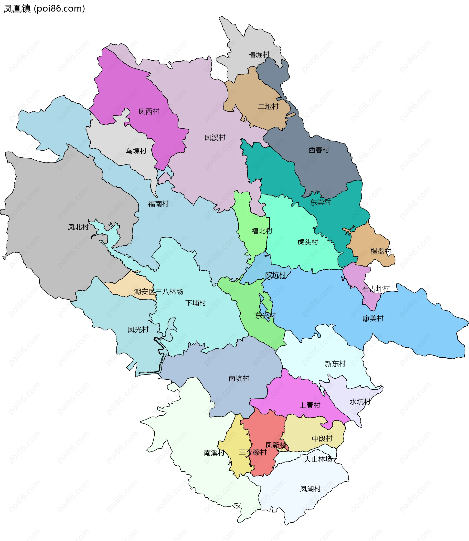 凤凰镇边界地图(五级行政区划)