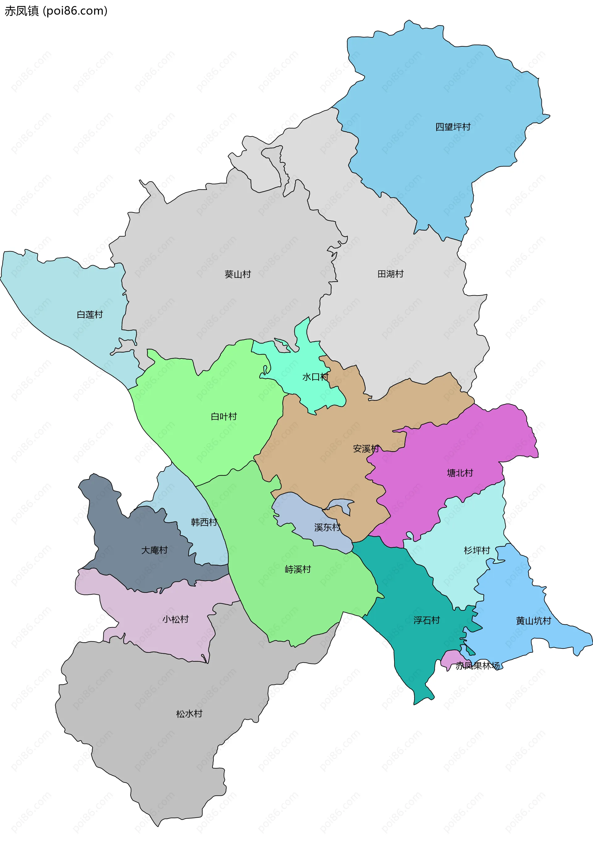 赤凤镇边界地图(五级行政区划)