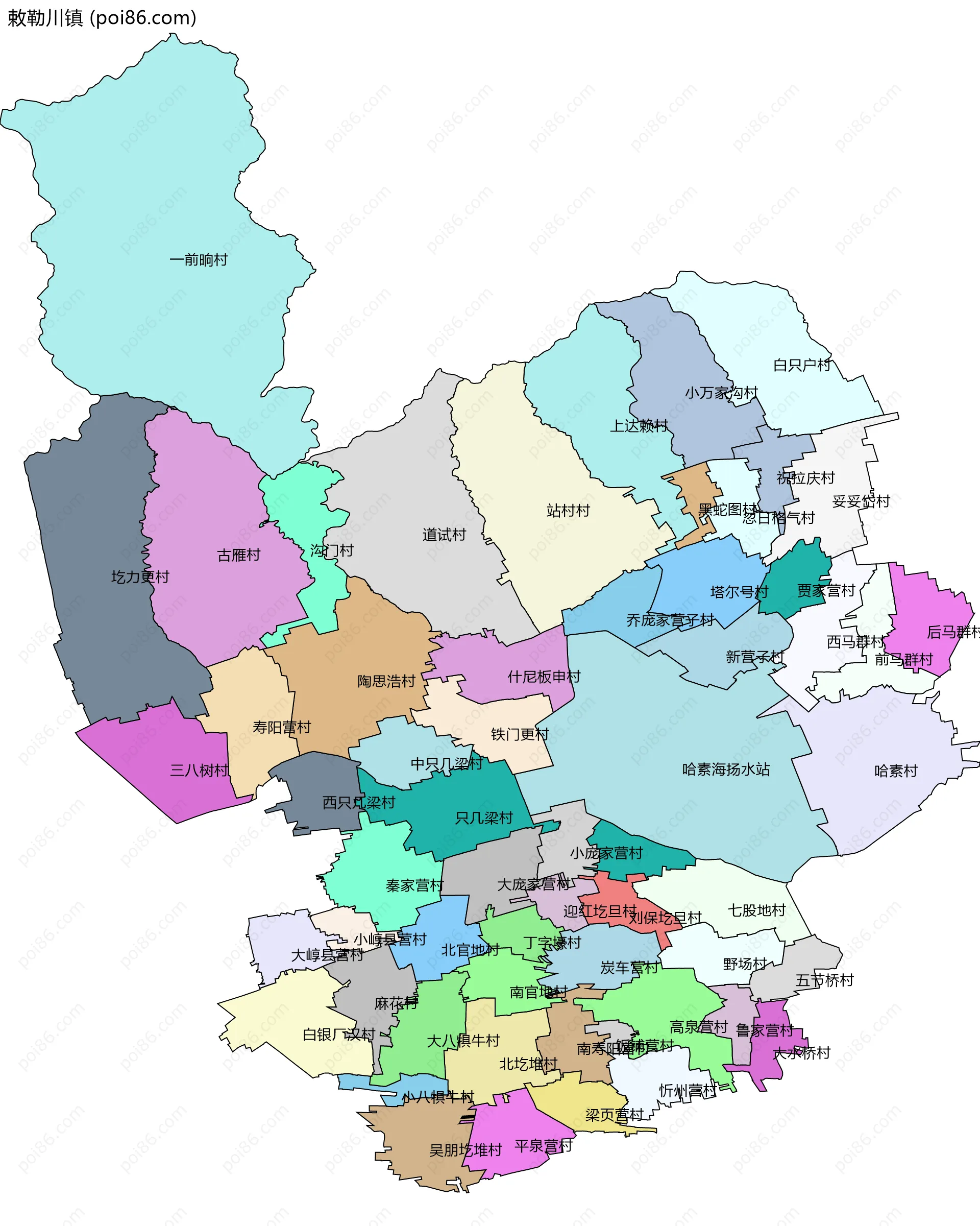 敕勒川镇边界地图(五级行政区划)