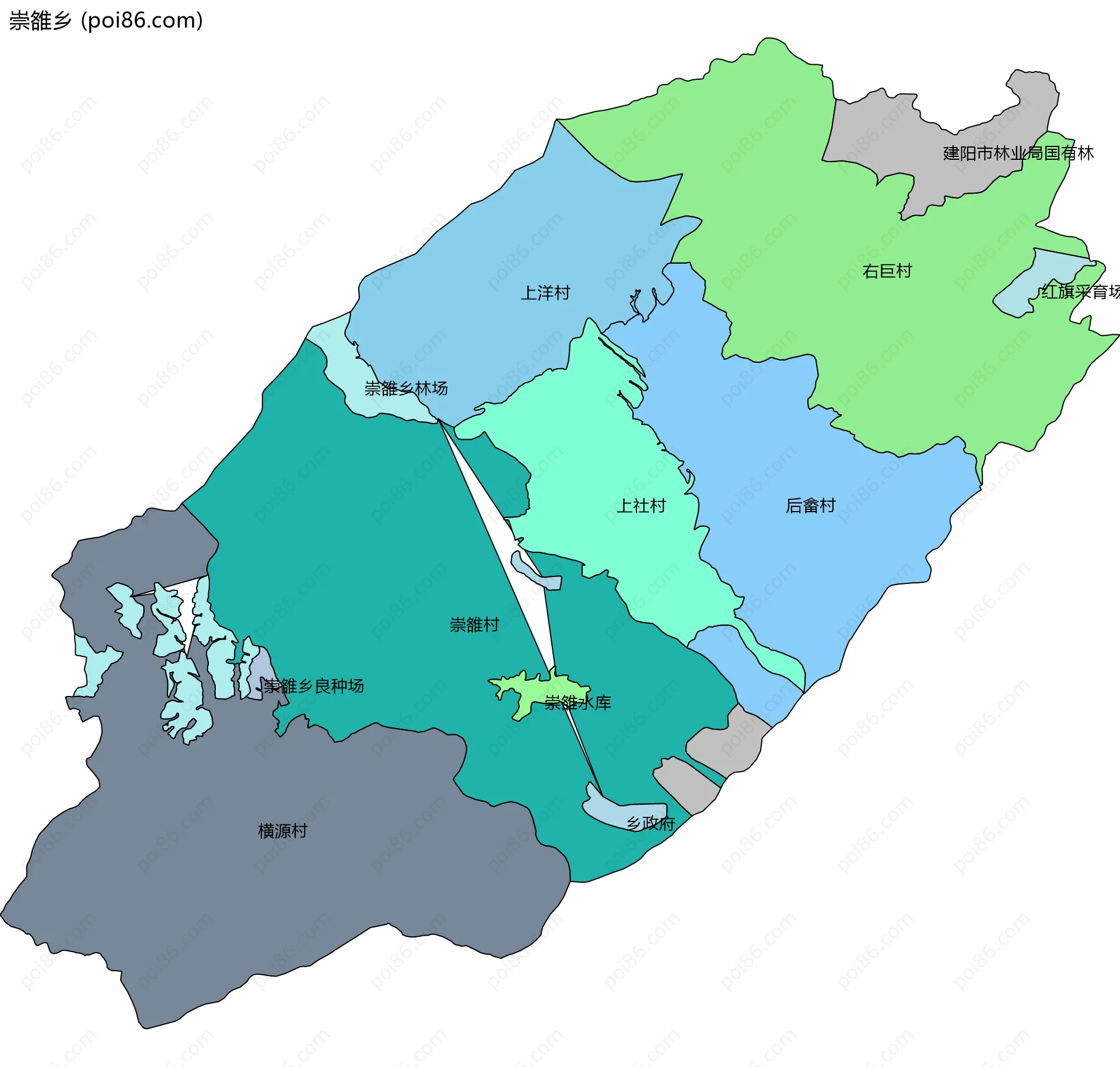 崇雒乡边界地图(五级行政区划)