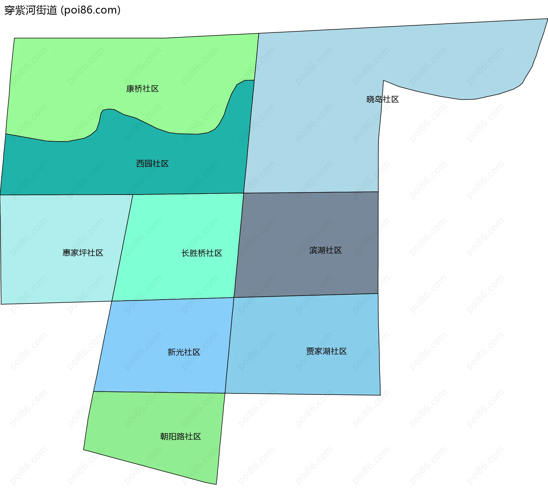 穿紫河街道边界地图(五级行政区划)