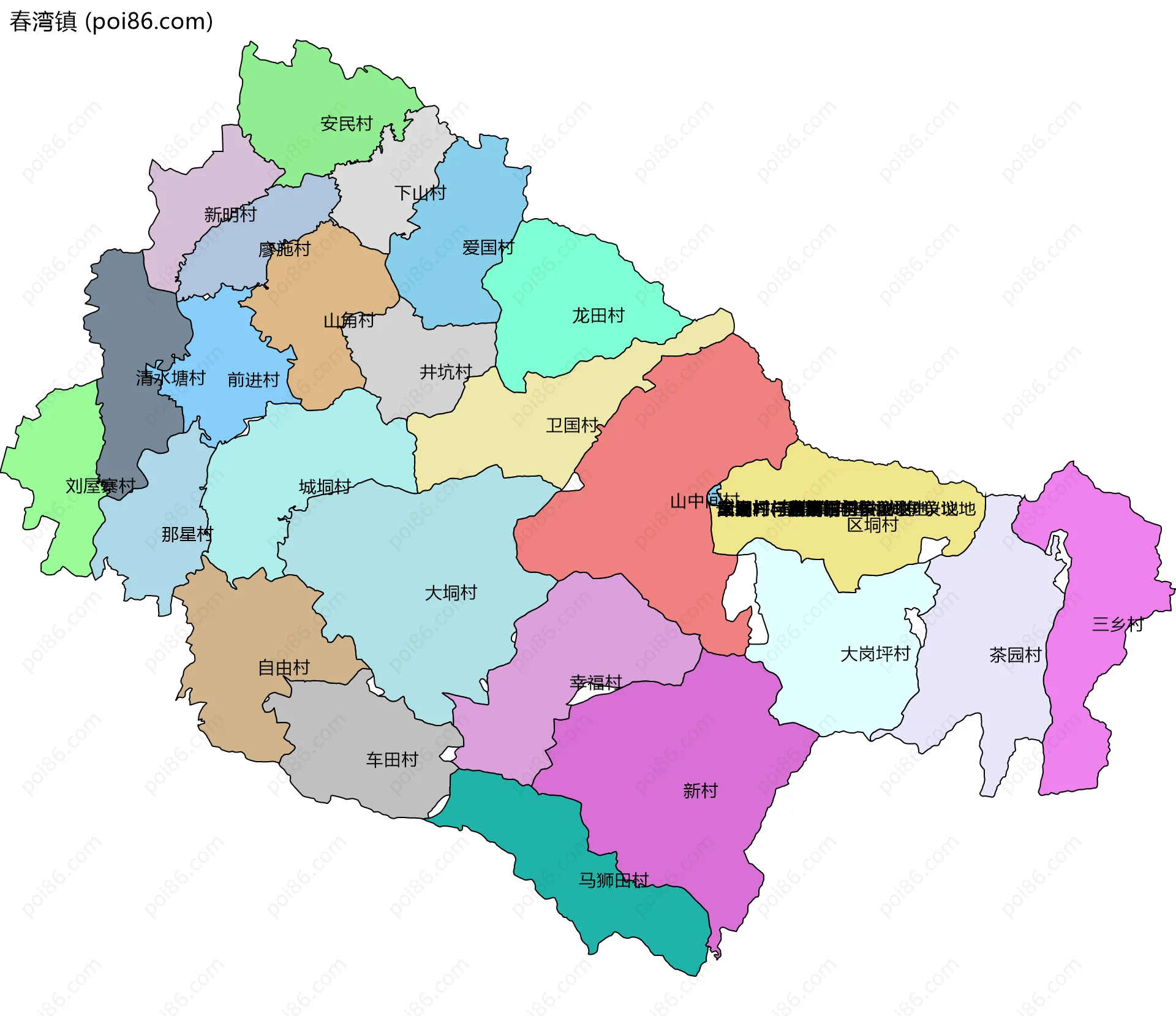 春湾镇边界地图(五级行政区划)