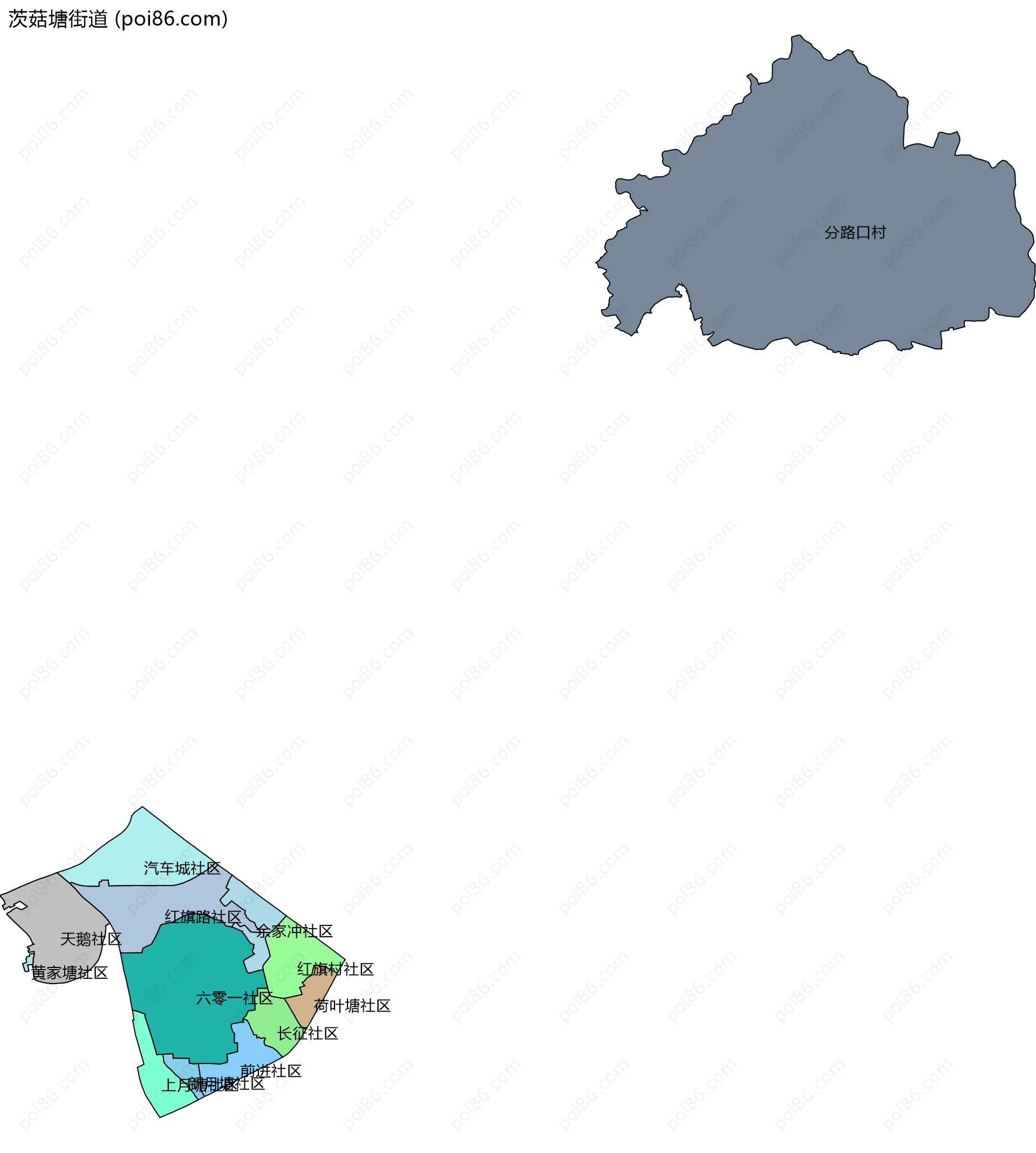 茨菇塘街道边界地图(五级行政区划)