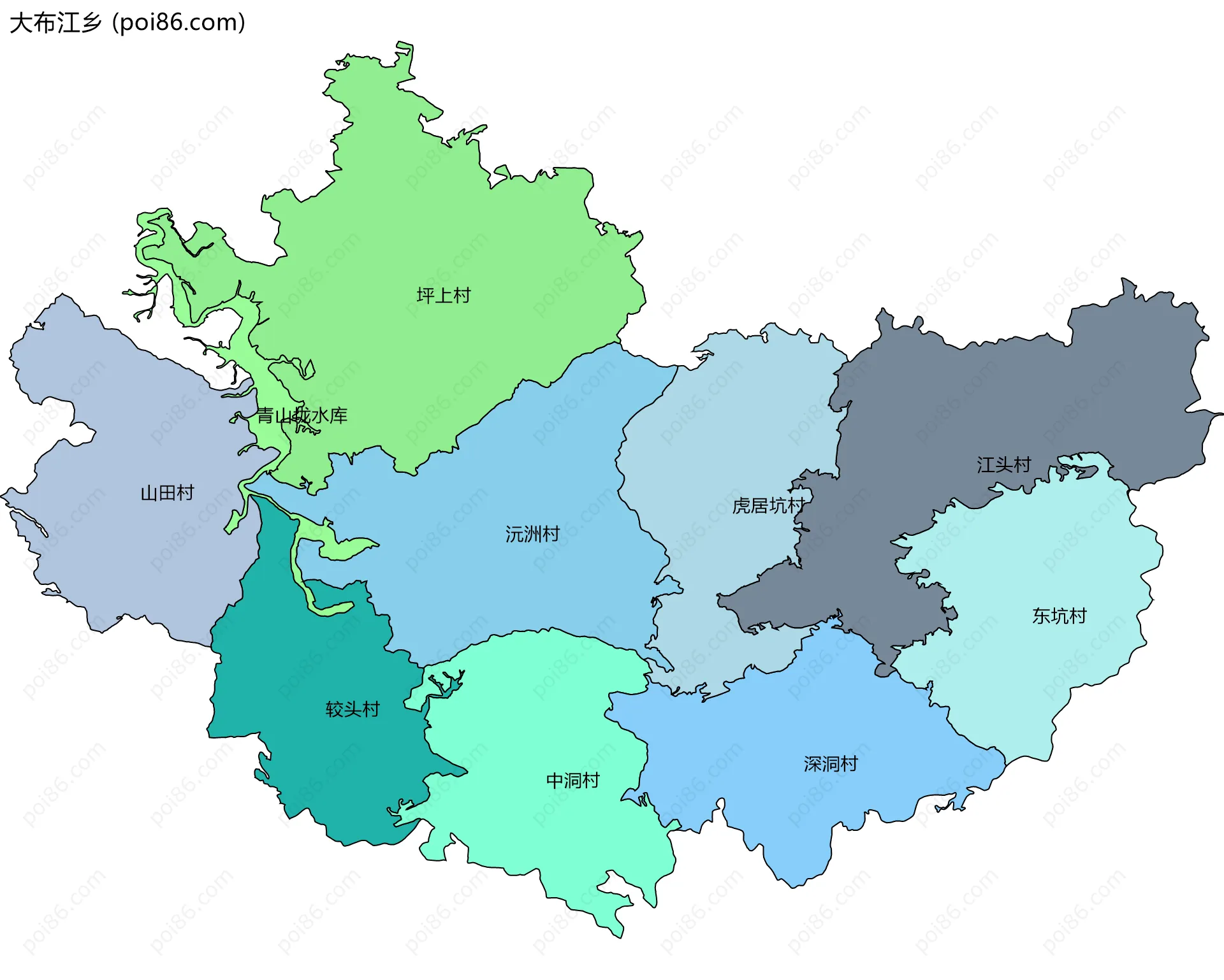 大布江乡边界地图(五级行政区划)