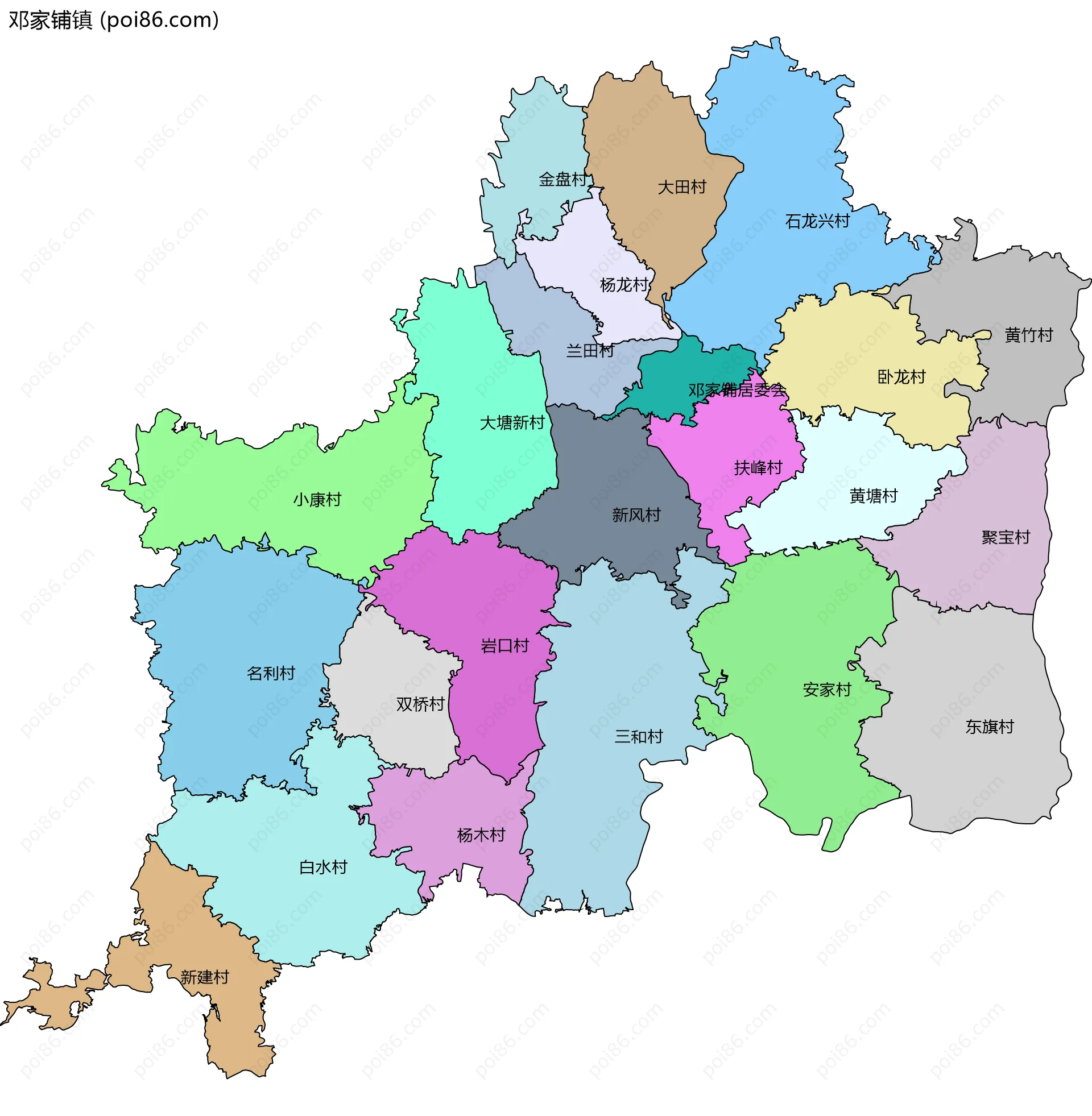 邓家铺镇边界地图(五级行政区划)