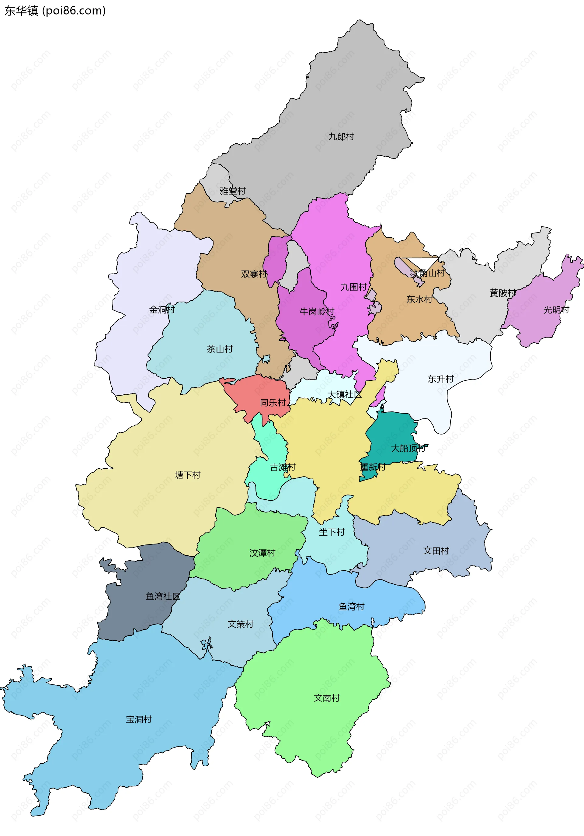 东华镇边界地图(五级行政区划)