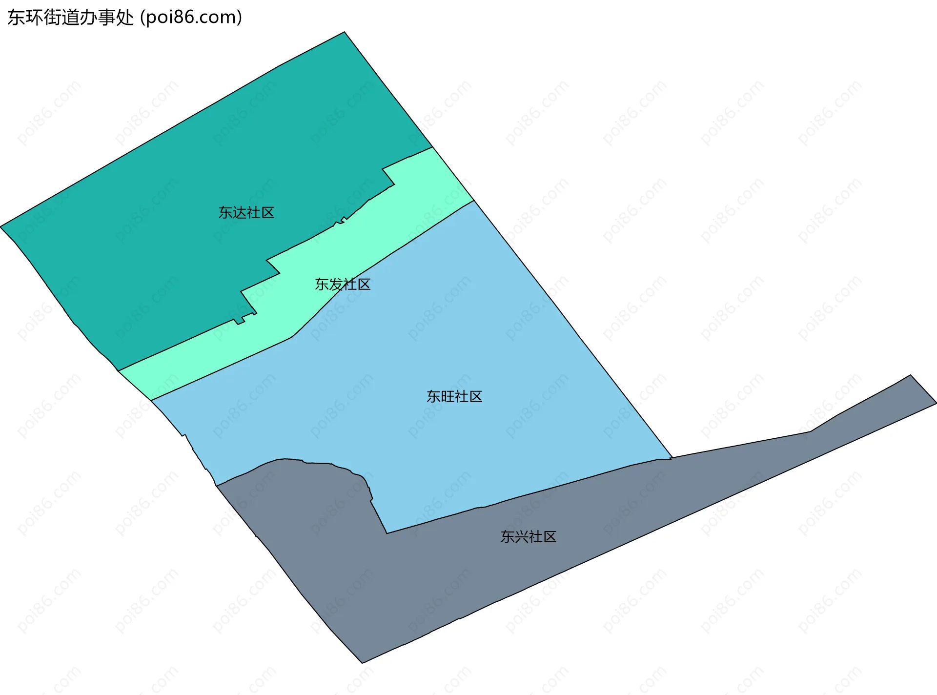 东环街道办事处边界地图(五级行政区划)