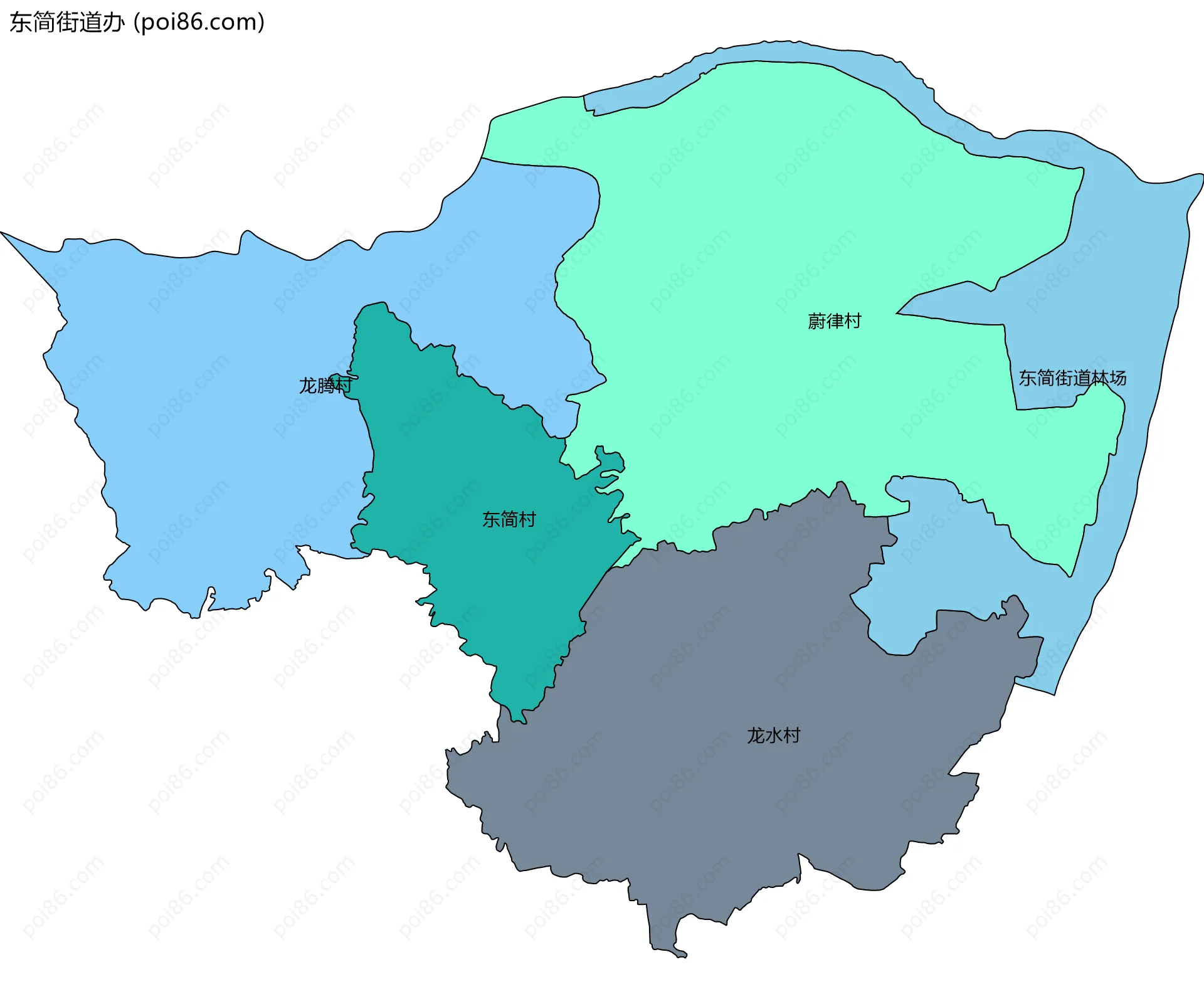 东简街道办边界地图(五级行政区划)