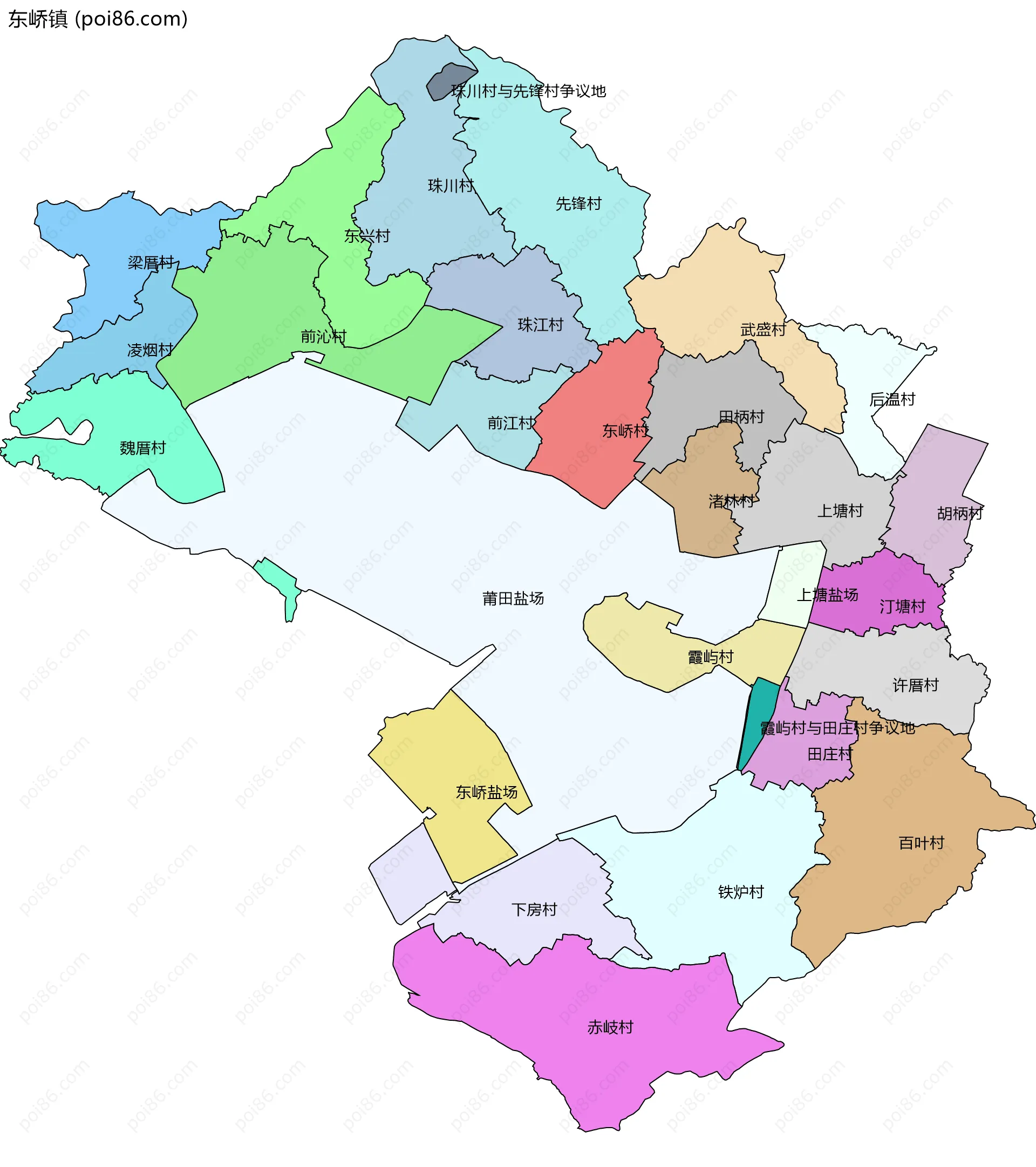 东峤镇边界地图(五级行政区划)