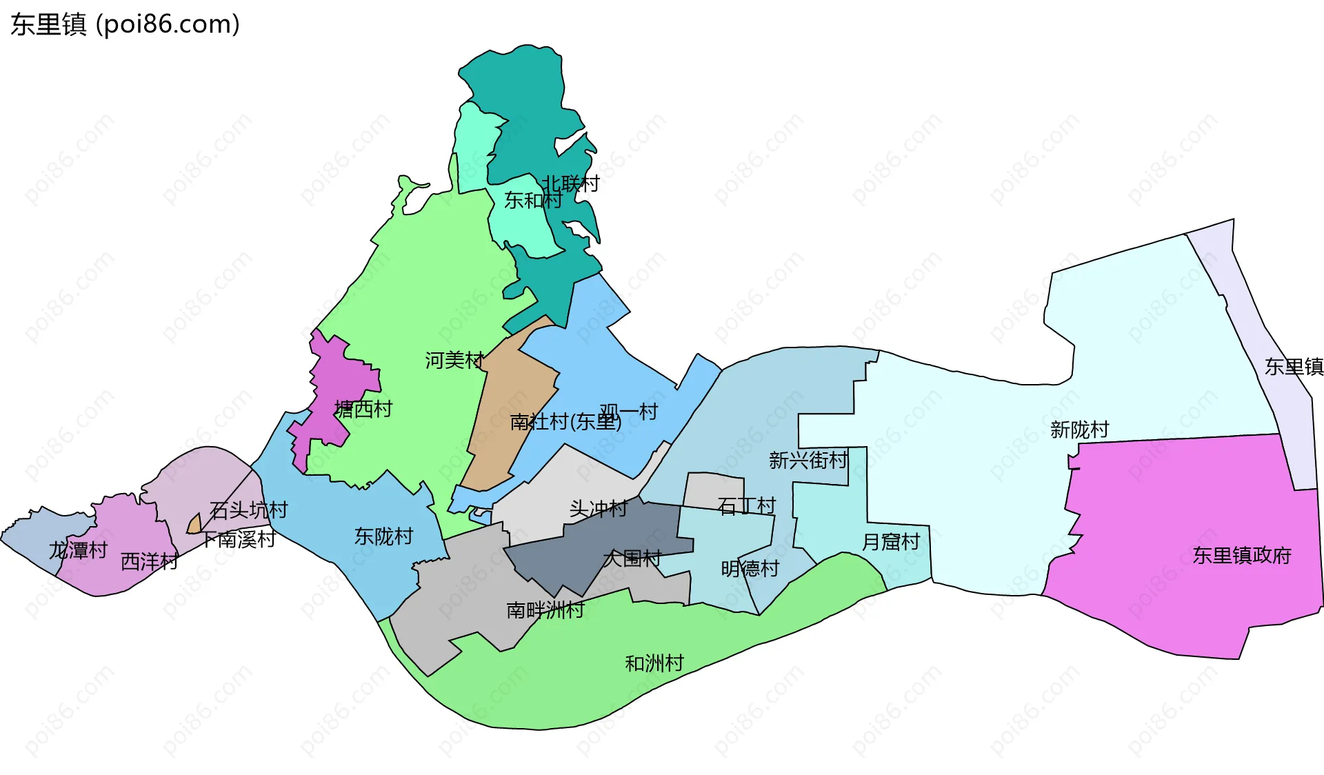 东里镇边界地图(五级行政区划)