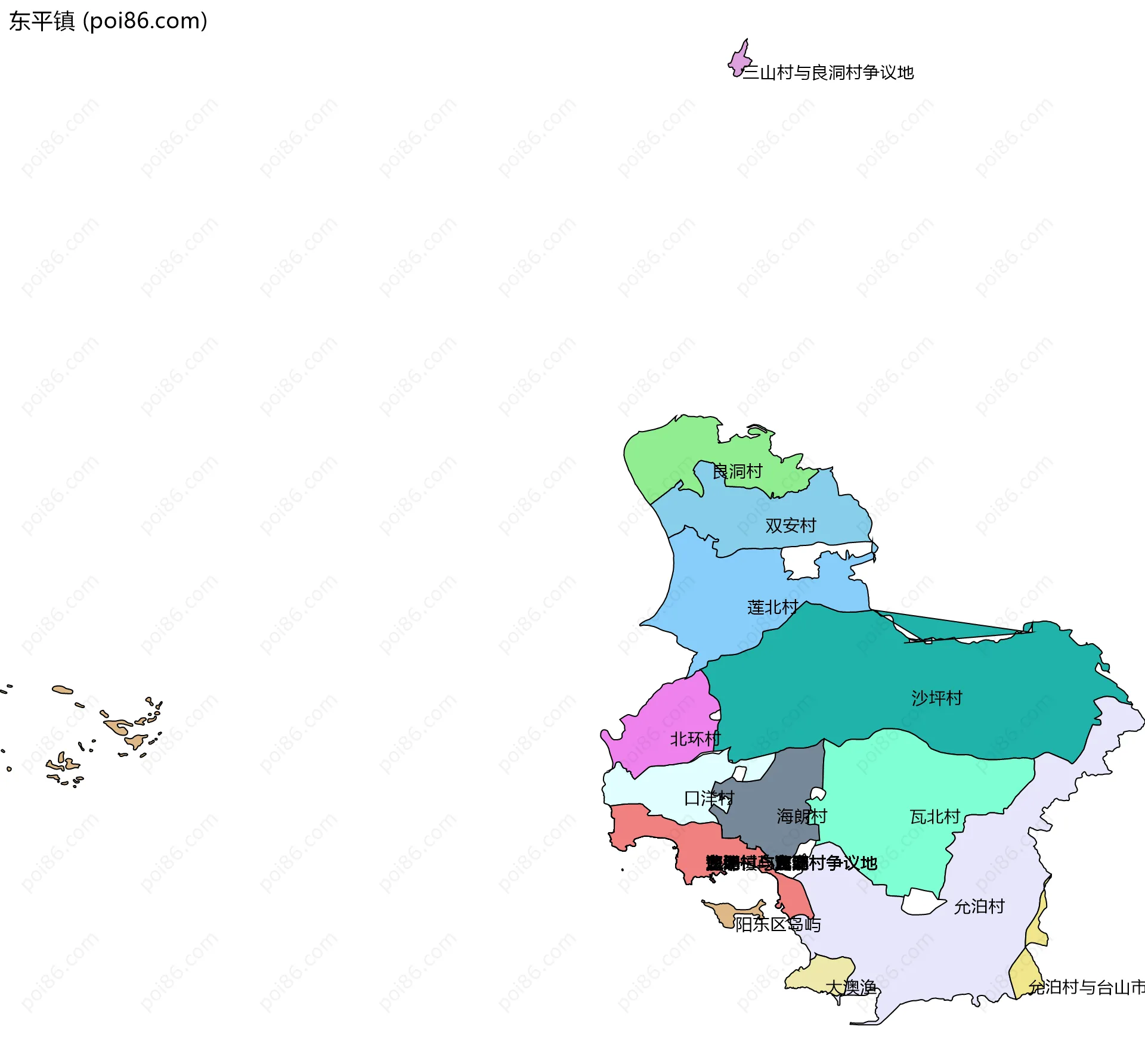 东平镇边界地图(五级行政区划)